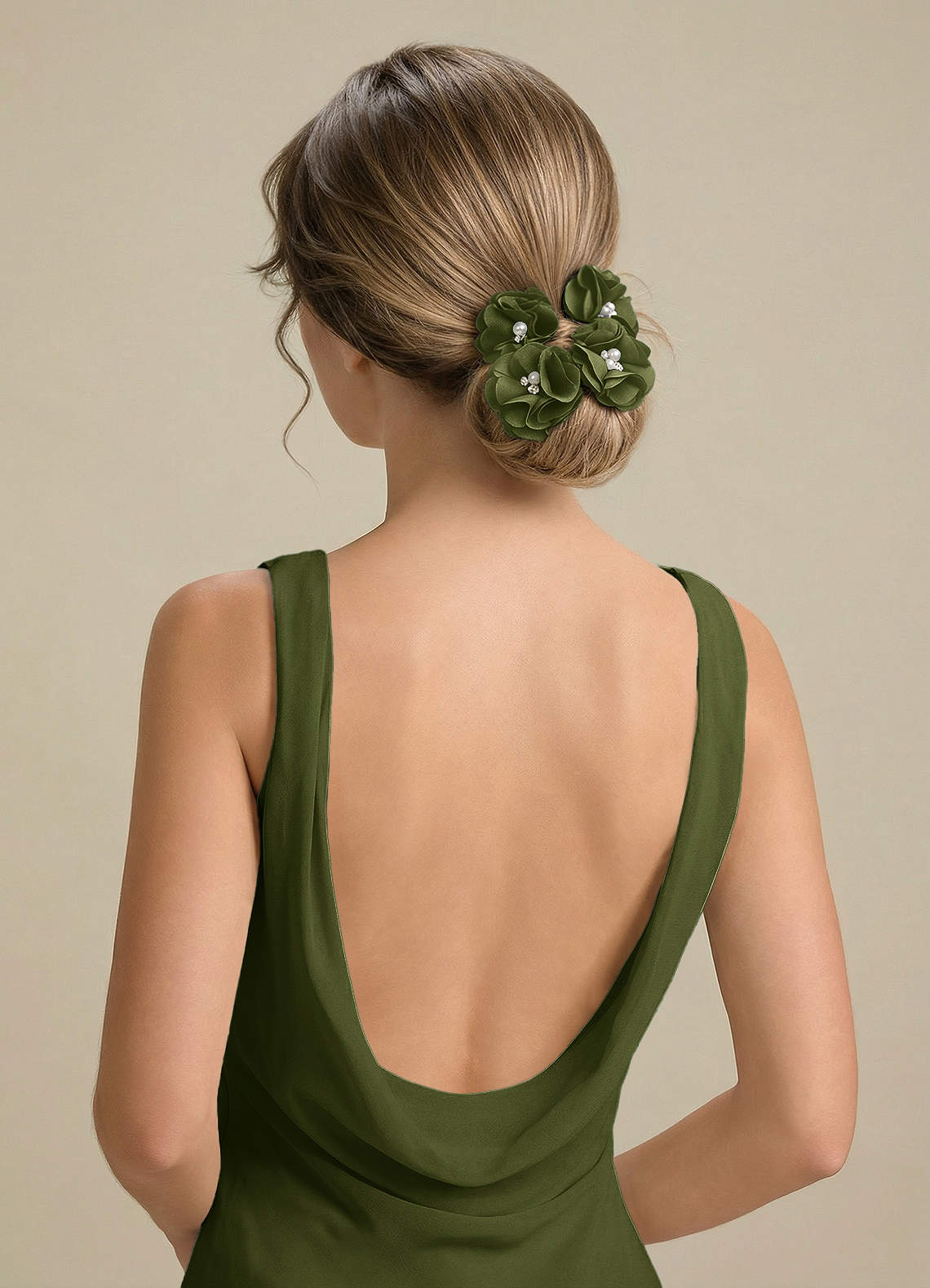 Four-Piece Matching Color Stretch Satin Hair Clip Set — Olive — 图 132/250