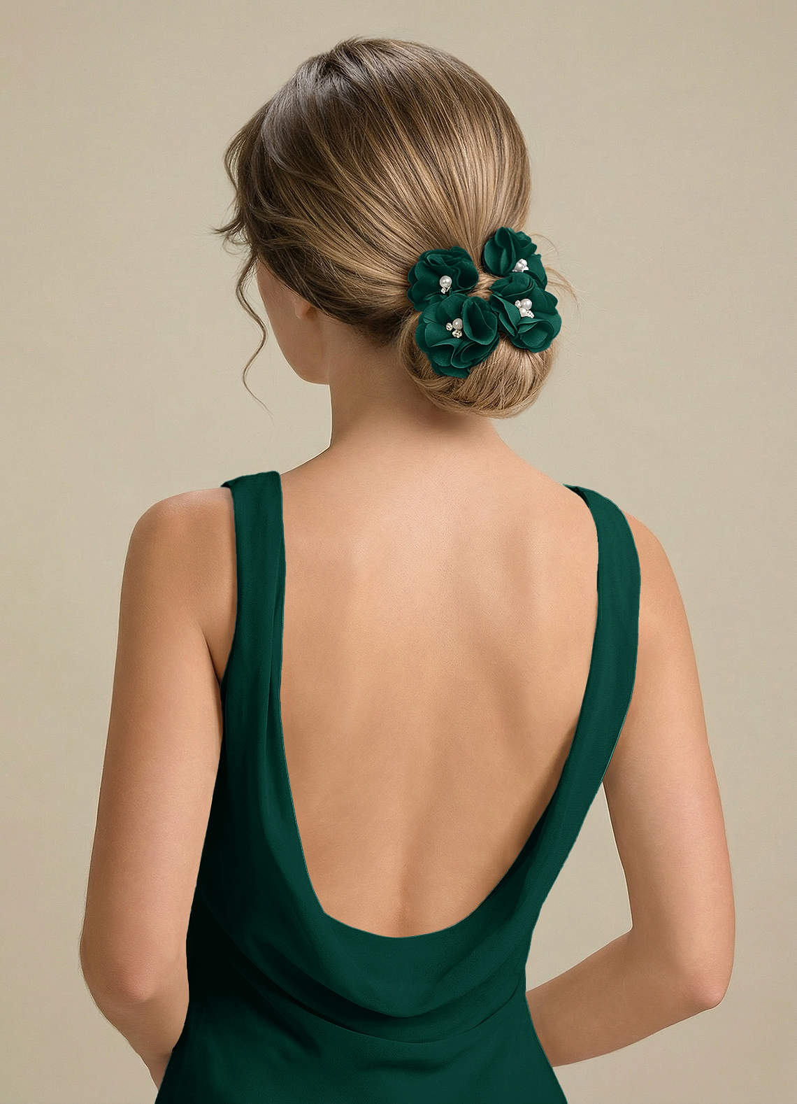 Four-Piece Matching Color Stretch Satin Hair Clip Set — Emerald — 图 136/250