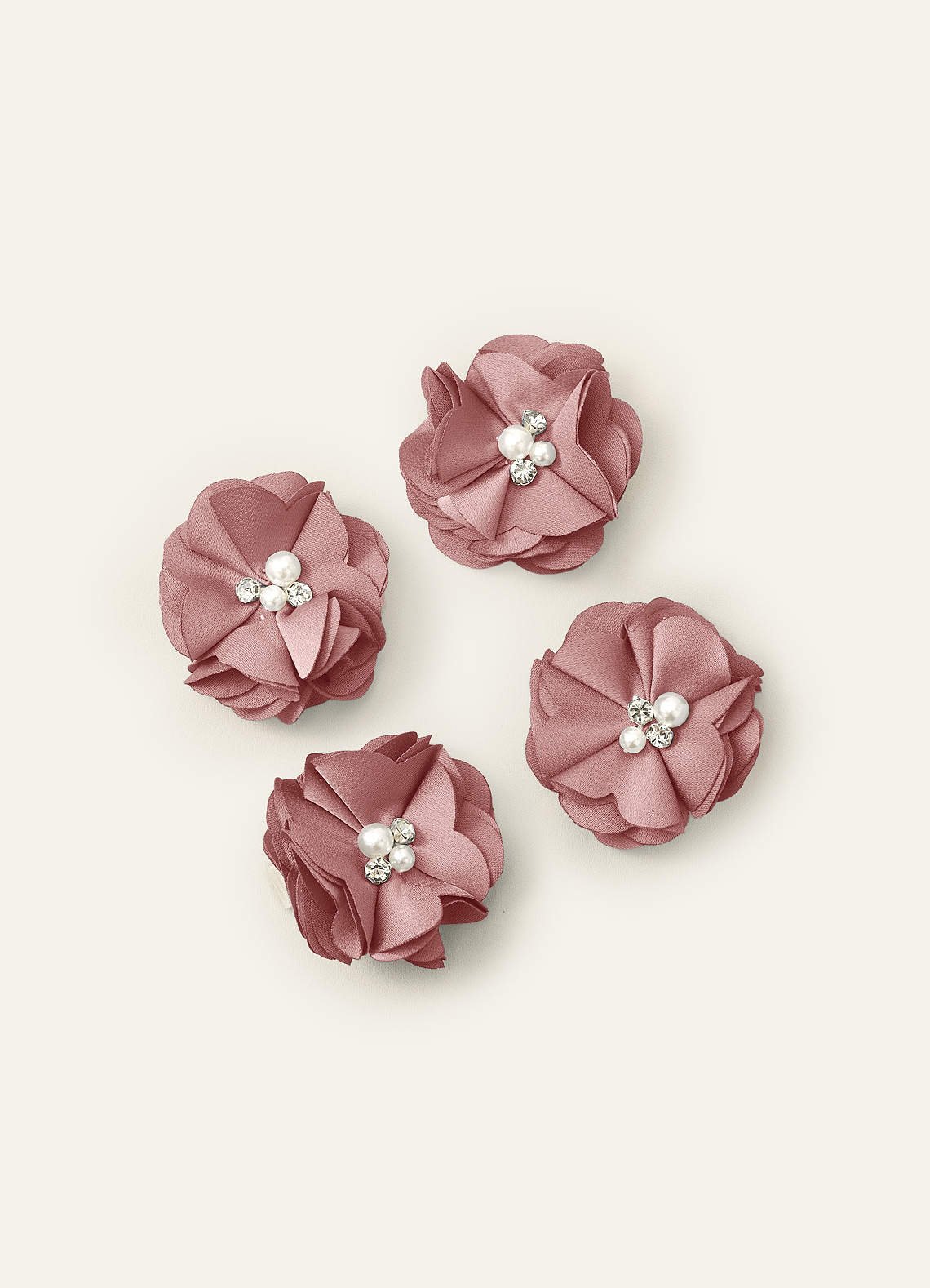 Four-Piece Matching Color Stretch Satin Hair Clip Set — Dusty Rose — 图 25/250
