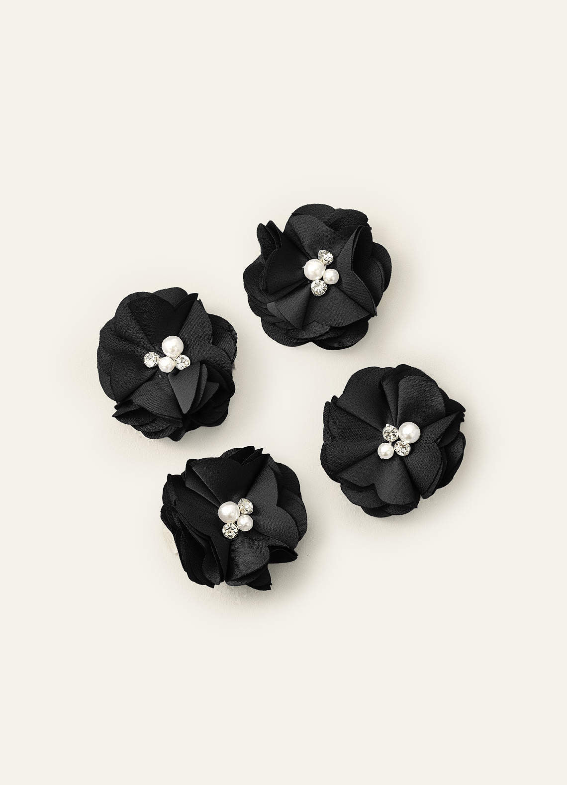 Four-Piece Matching Color Stretch Satin Hair Clip Set — black — 图 60/250