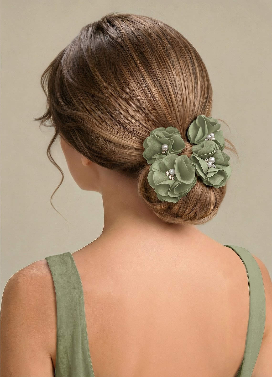 Four-Piece Matching Color Stretch Satin Hair Clip Set — Pistachio — 图 192/250