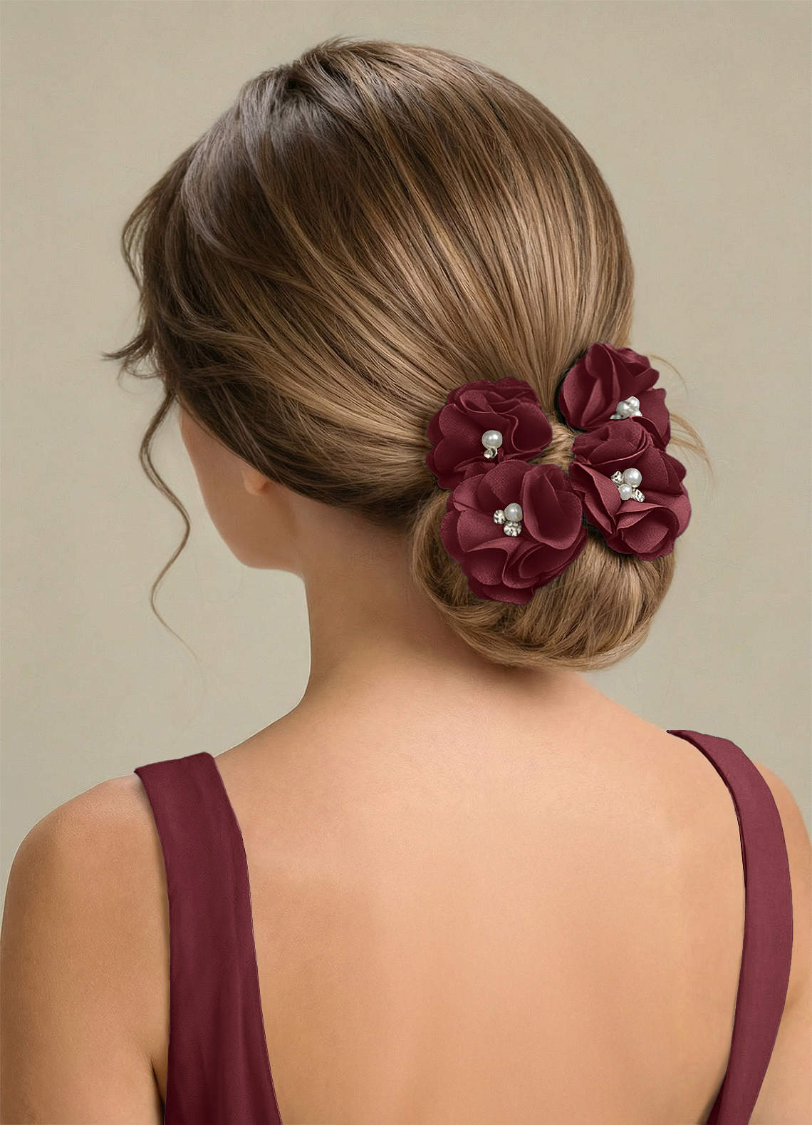 Four-Piece Matching Color Stretch Satin Hair Clip Set — Merlot — 图 228/250