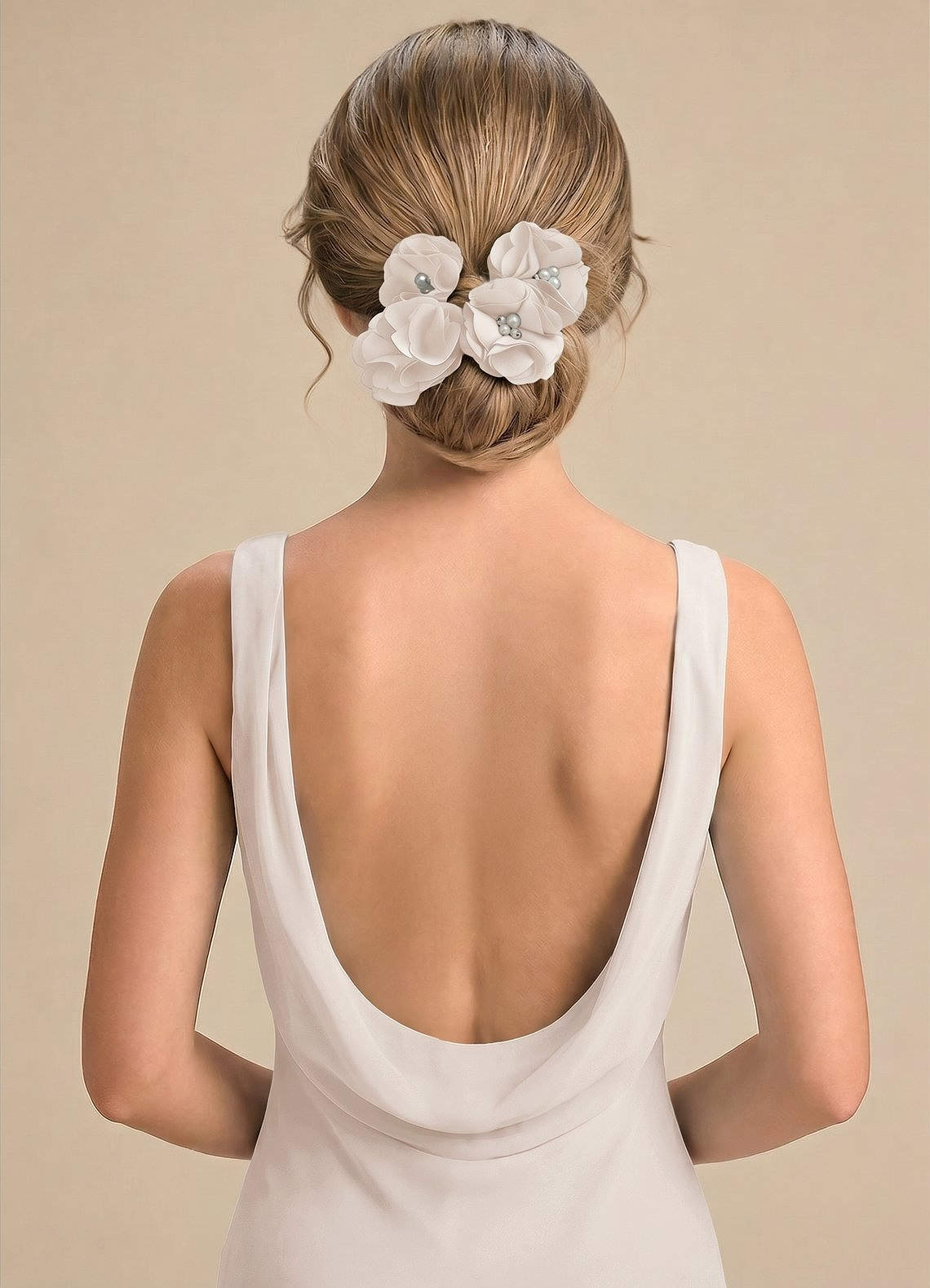 Four-Piece Matching Color Stretch Satin Hair Clip Set — White Alabaster — 图 117/250
