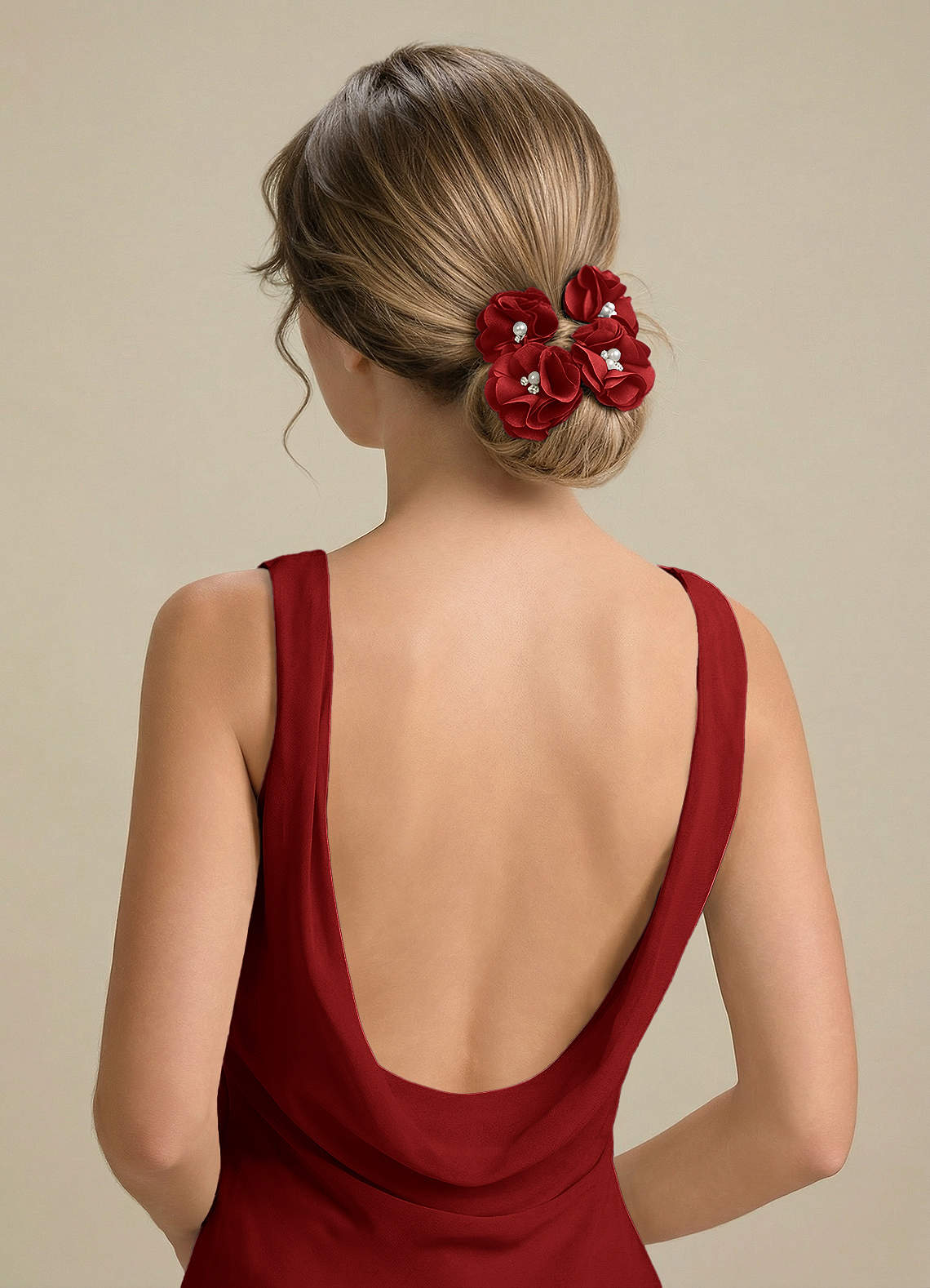 Four-Piece Matching Color Stretch Satin Hair Clip Set — Pomegranate — 图 186/250