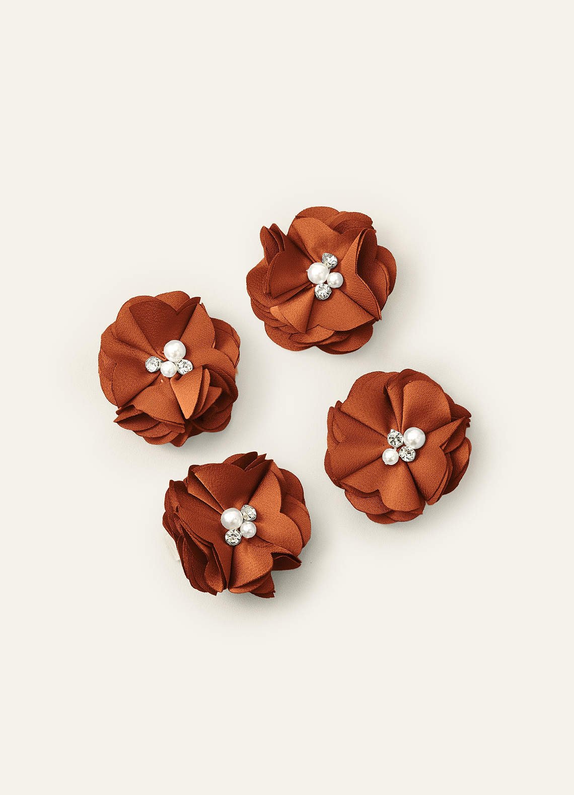 Four-Piece Matching Color Stretch Satin Hair Clip Set — Cinnamon — 图 49/250