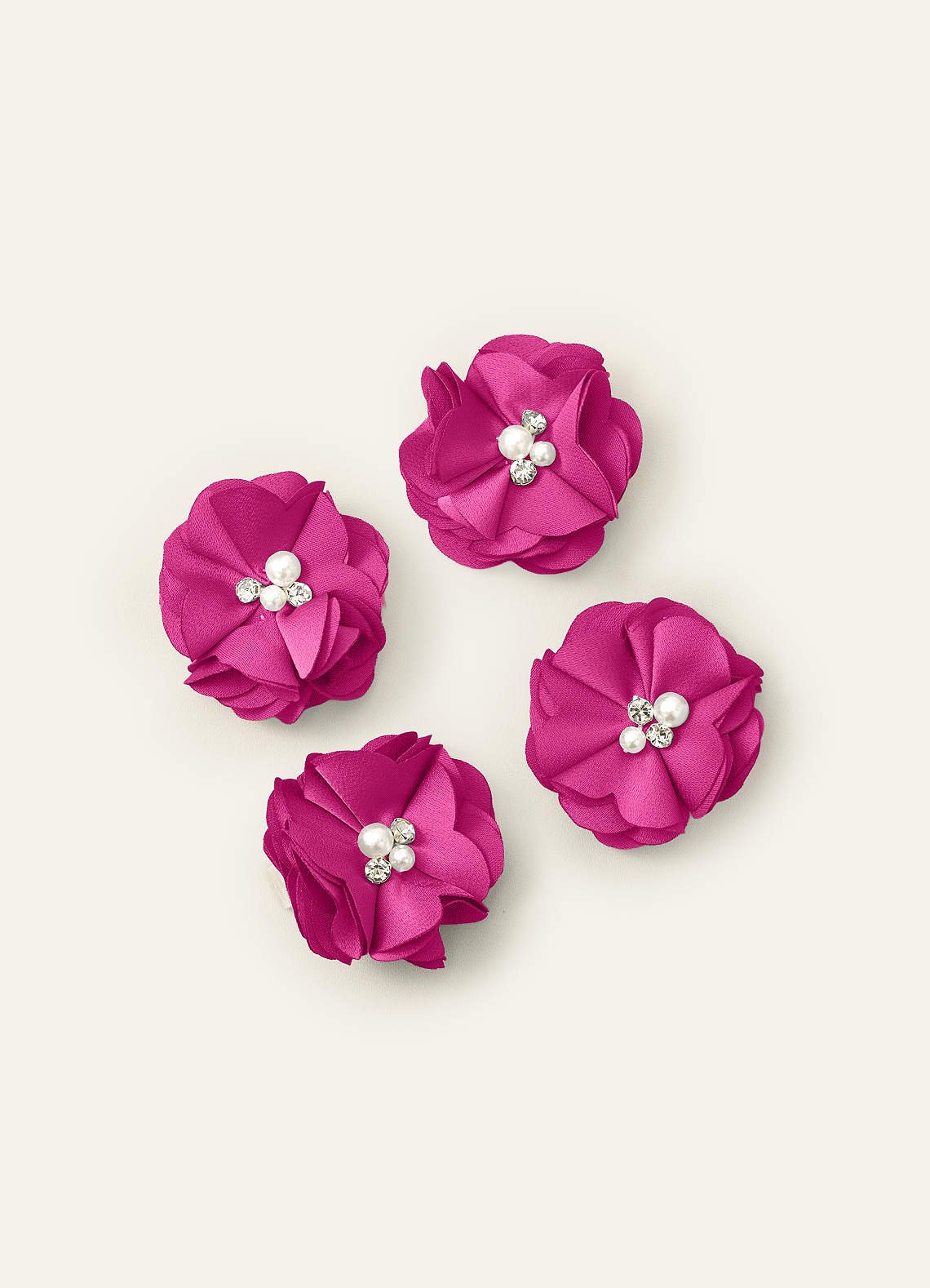 Four-Piece Matching Color Stretch Satin Hair Clip Set — Fuchsia — 图 30/250