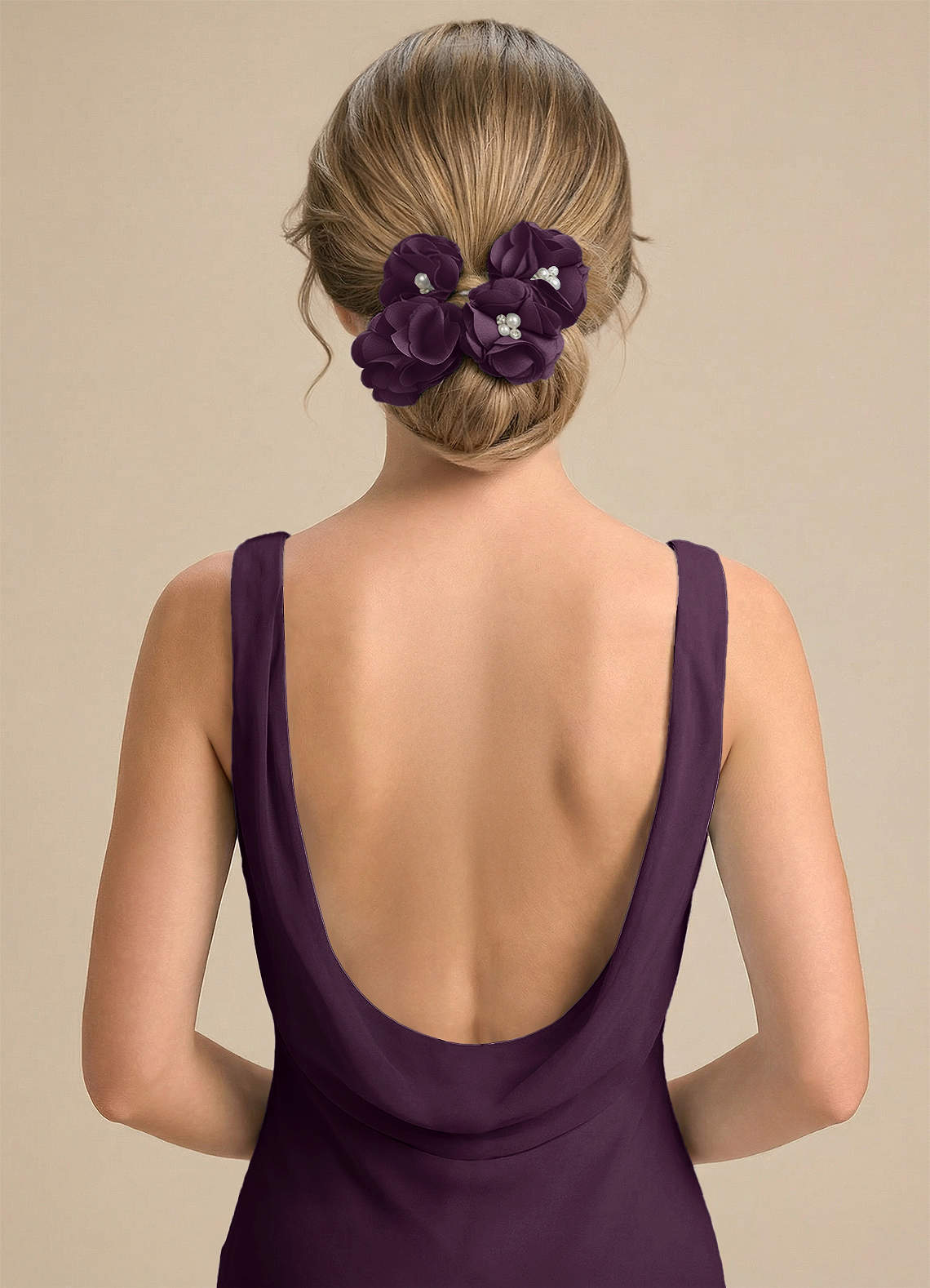 Four-Piece Matching Color Stretch Satin Hair Clip Set — Plum — 图 101/250