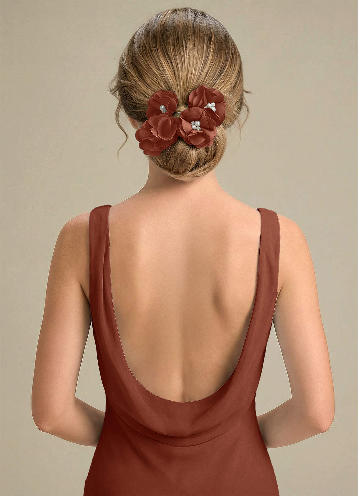 Four-Piece Matching Color Stretch Satin Hair Clip Set — Auburn — 图 110/250