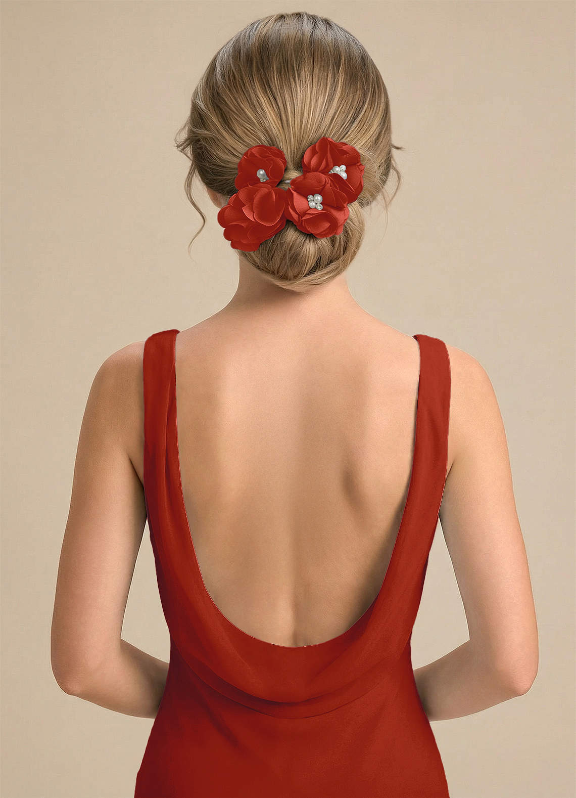 Four-Piece Matching Color Stretch Satin Hair Clip Set — Rust — 图 103/250