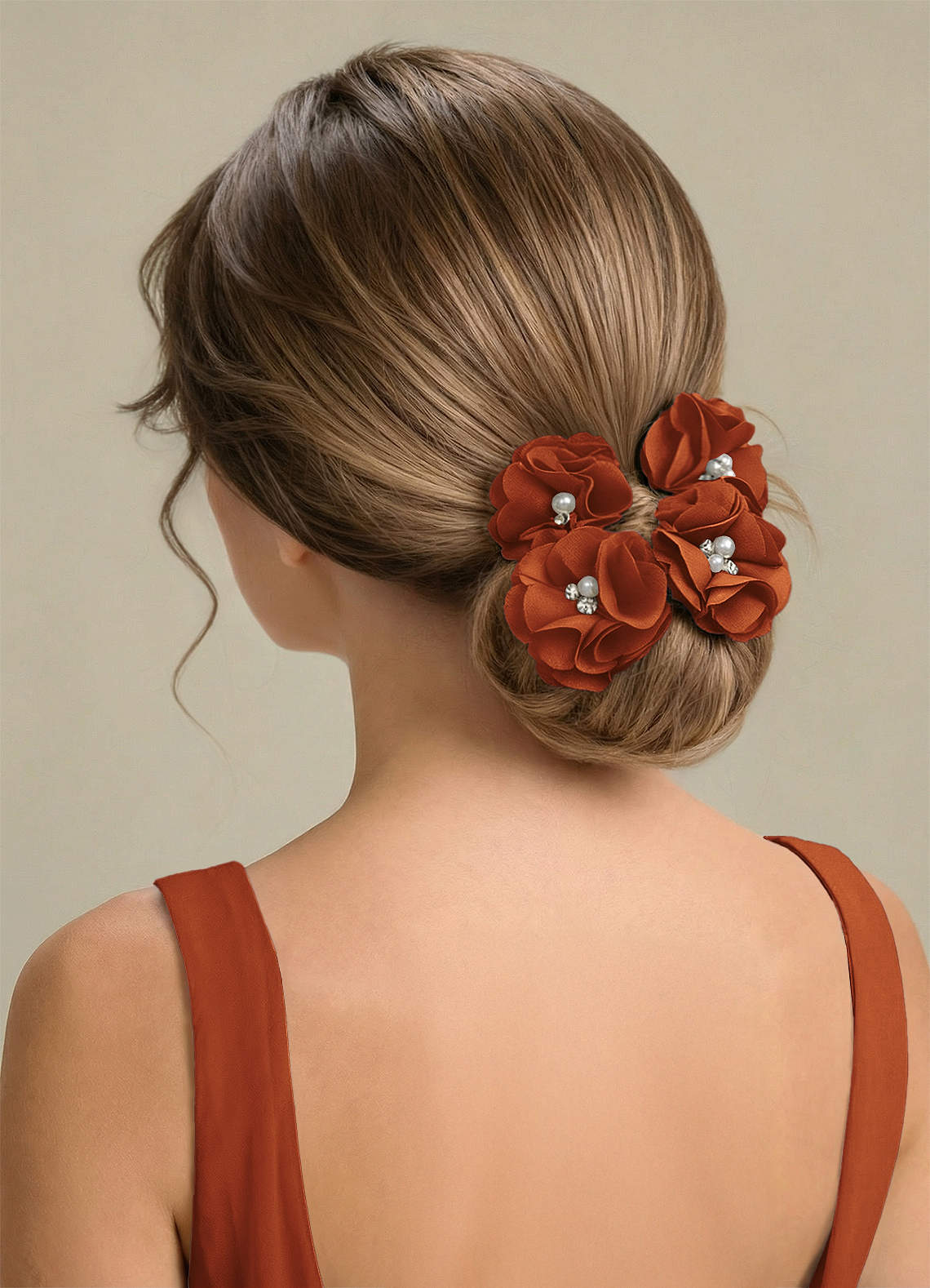 Four-Piece Matching Color Stretch Satin Hair Clip Set — Cinnamon — 图 233/250