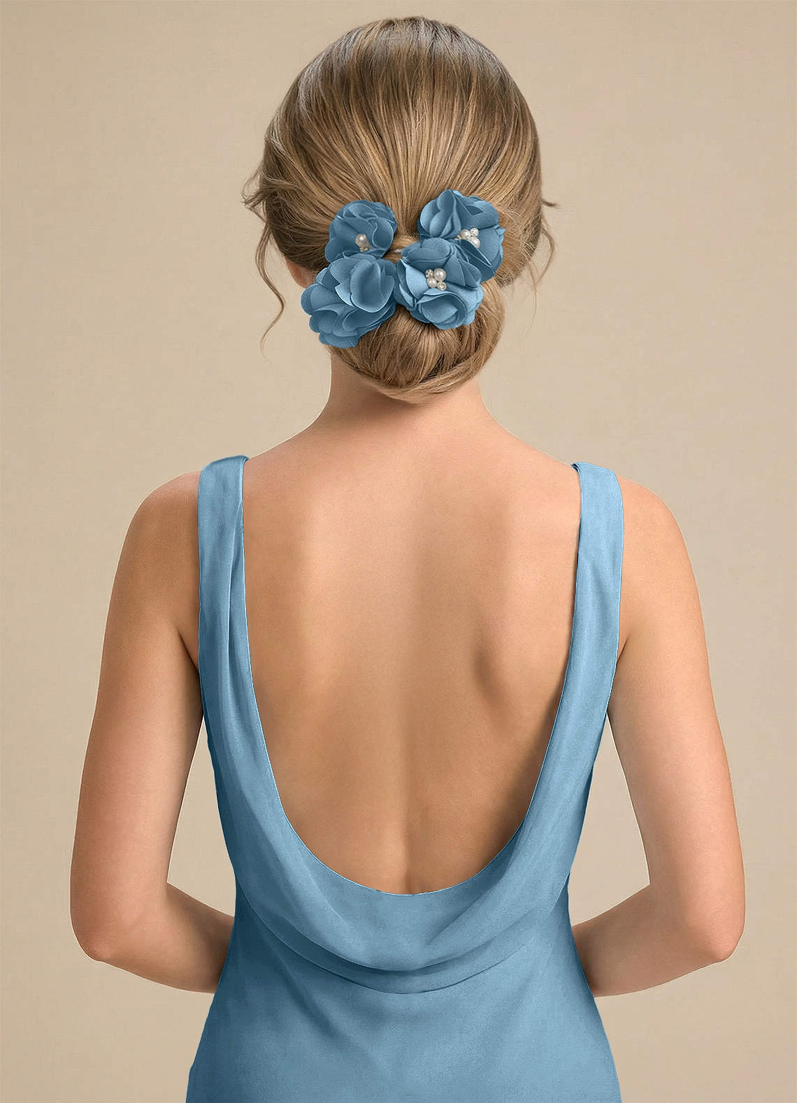 Four-Piece Matching Color Stretch Satin Hair Clip Set — Steel Blue — 图 79/250