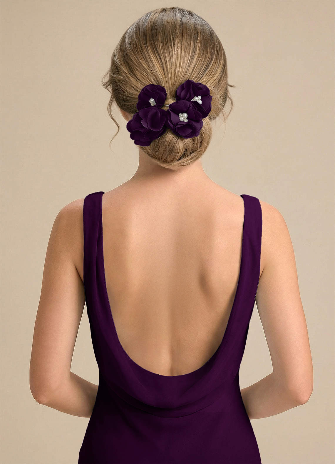 Four-Piece Matching Color Stretch Satin Hair Clip Set — Grape — 图 100/250