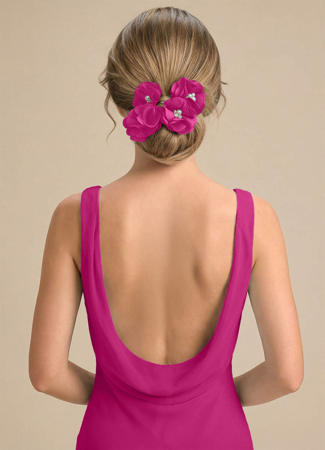 Four-Piece Matching Color Stretch Satin Hair Clip Set — Fuchsia — 图 92/250