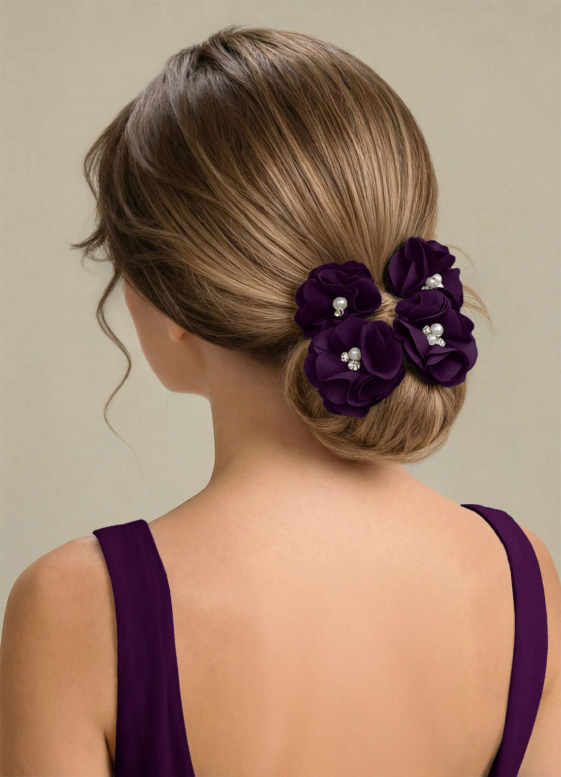 Four-Piece Matching Color Stretch Satin Hair Clip Set — Grape — 图 222/250
