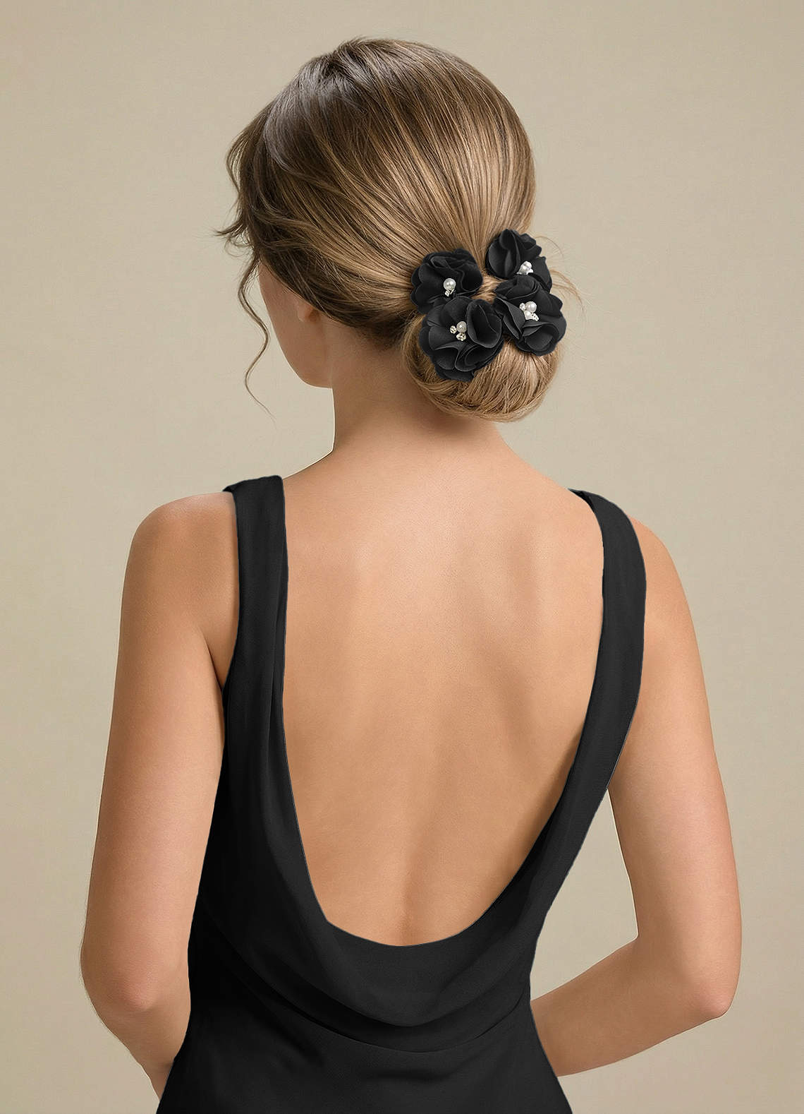 Four-Piece Matching Color Stretch Satin Hair Clip Set — black — 图 184/250