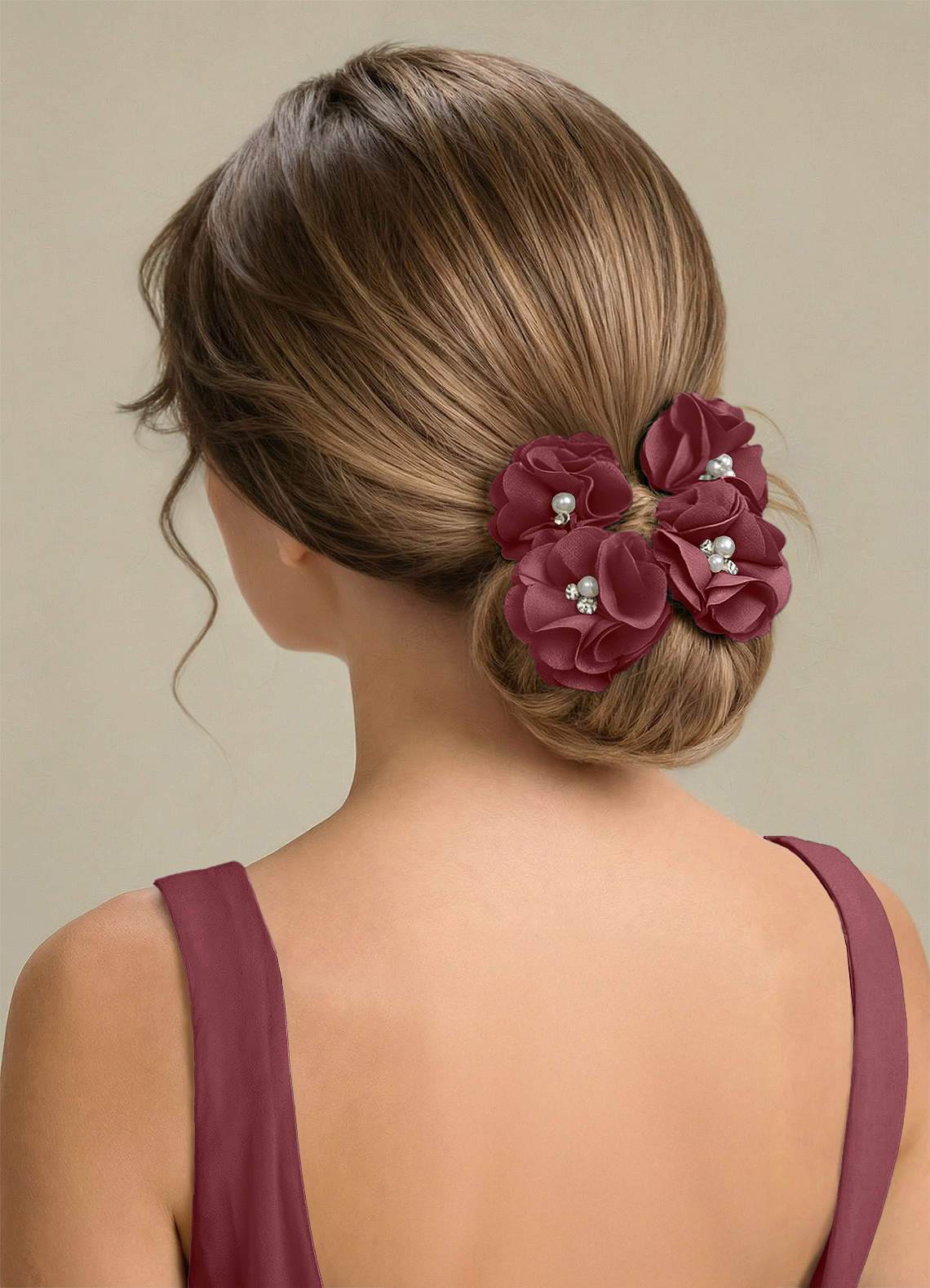 Four-Piece Matching Color Stretch Satin Hair Clip Set — Desert Rose — 图 220/250