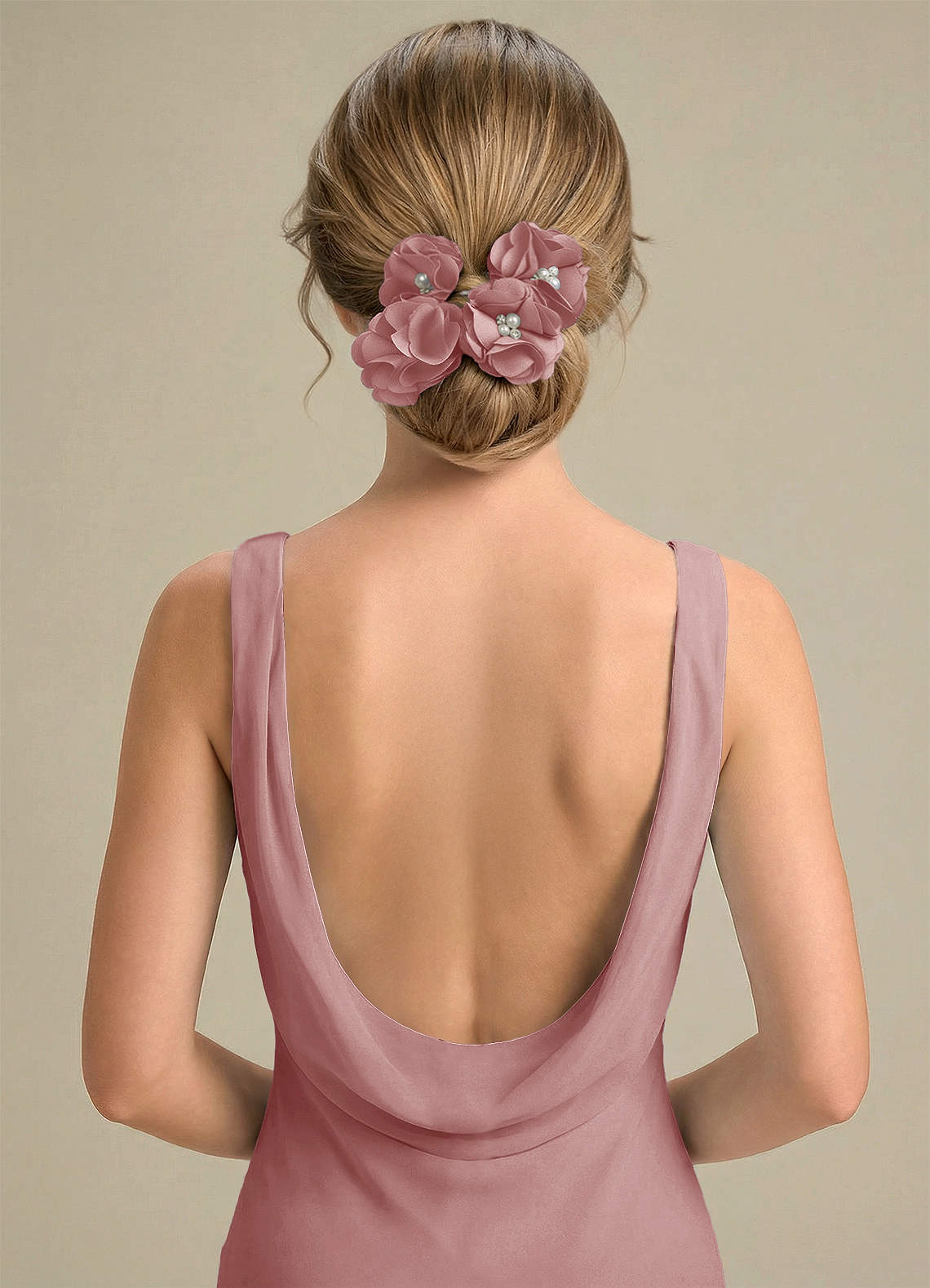 Four-Piece Matching Color Stretch Satin Hair Clip Set — Dusty Rose — 图 87/250