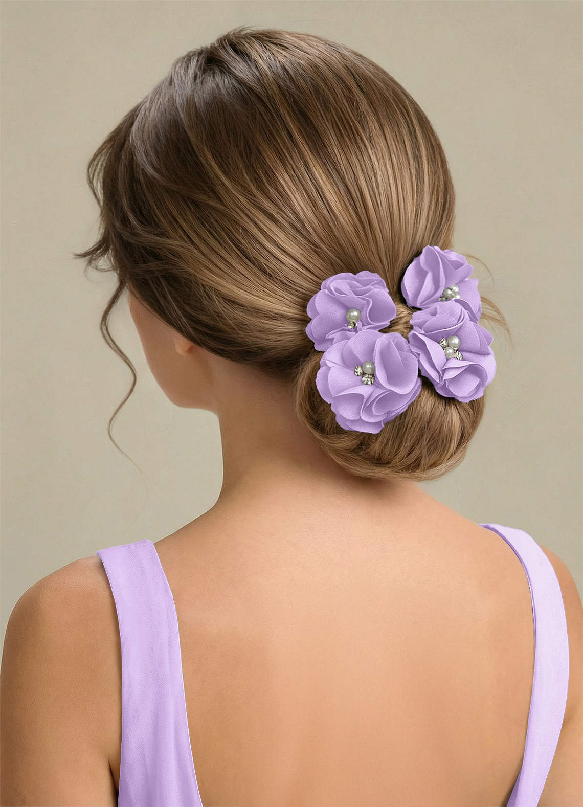 Four-Piece Matching Color Stretch Satin Hair Clip Set — Lilac — 图 216/250