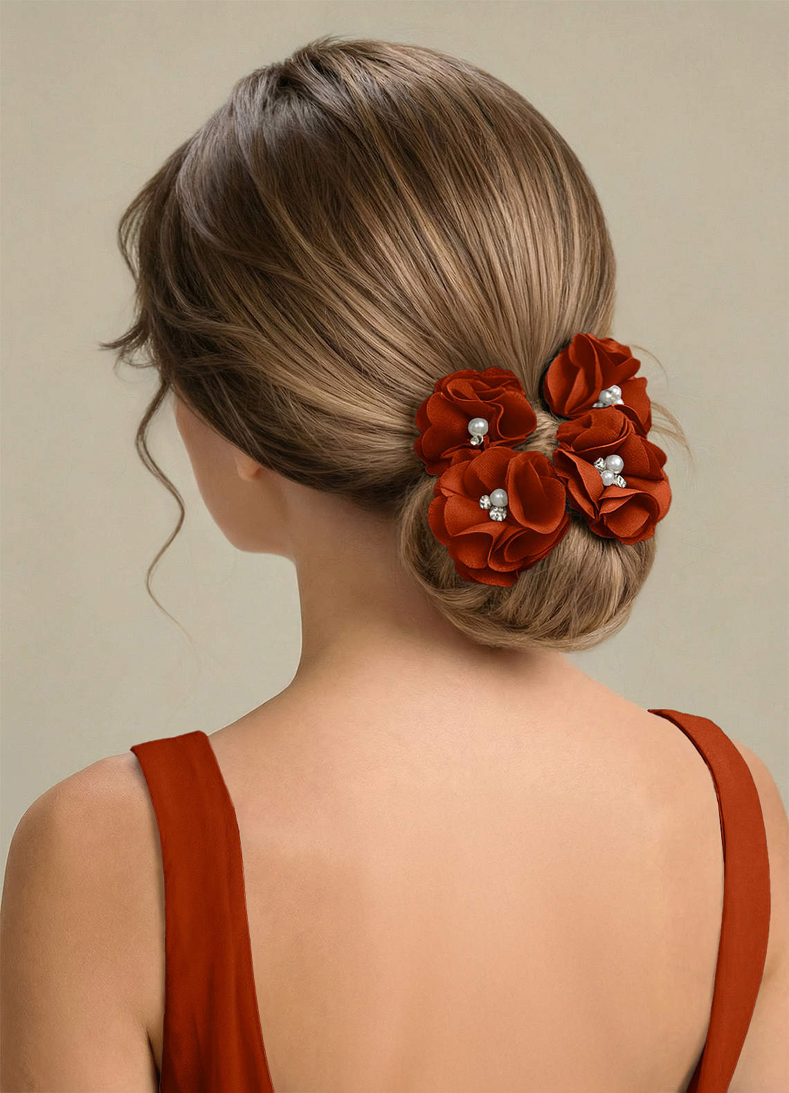Four-Piece Matching Color Stretch Satin Hair Clip Set — Paprika — 图 231/250