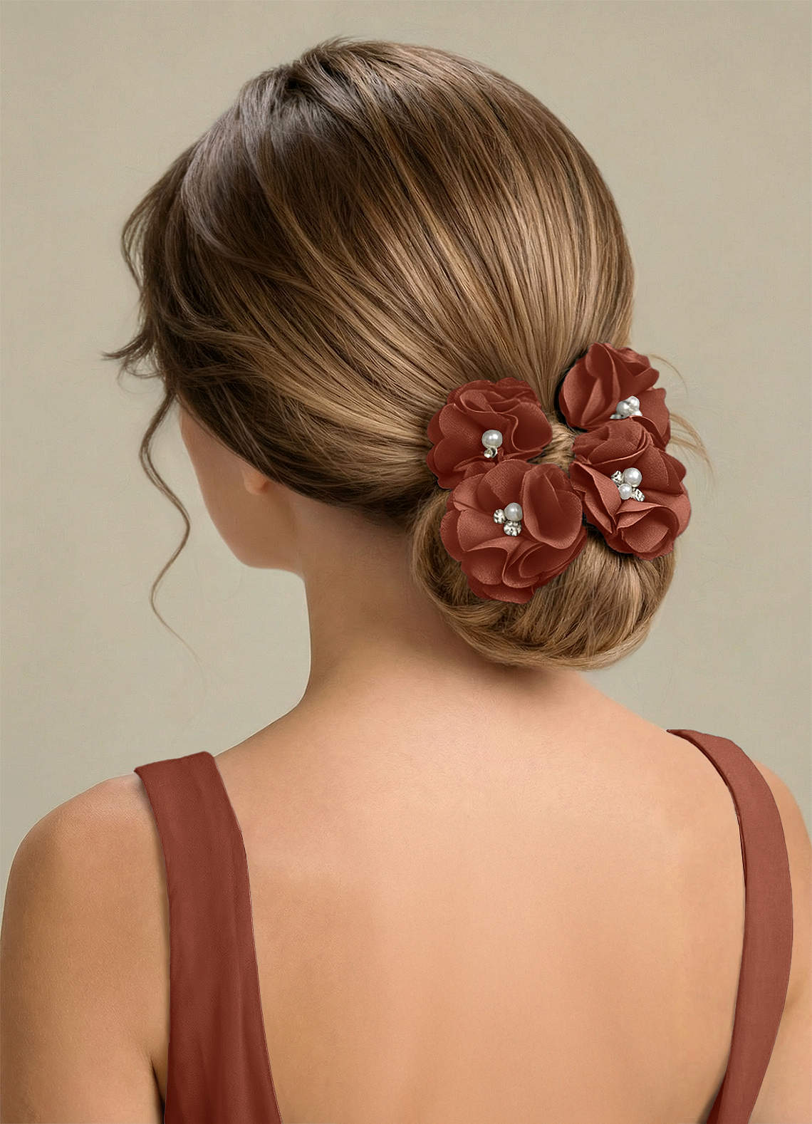 Four-Piece Matching Color Stretch Satin Hair Clip Set — Auburn — 图 232/250