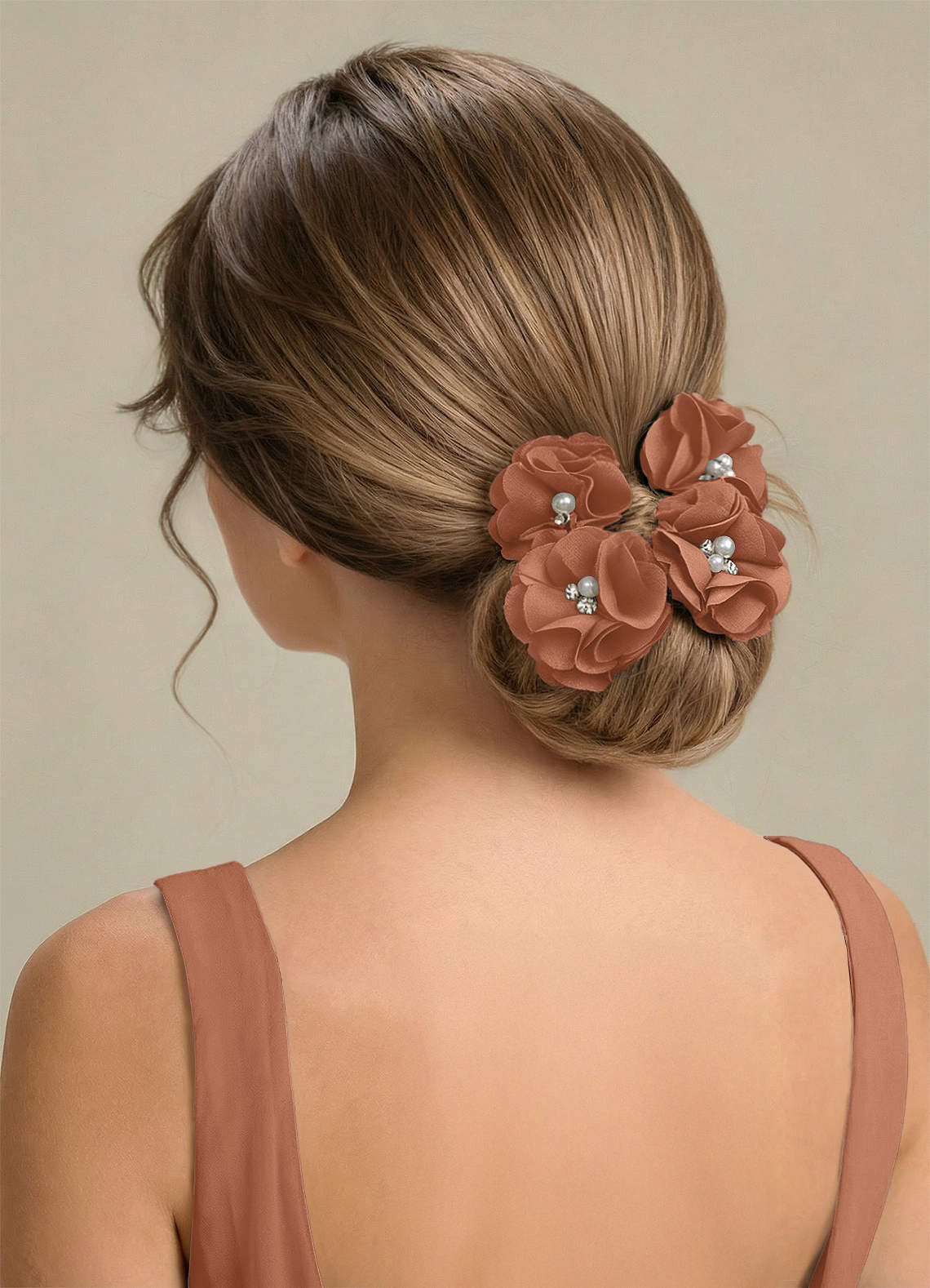Four-Piece Matching Color Stretch Satin Hair Clip Set — Bronzer — 图 235/250