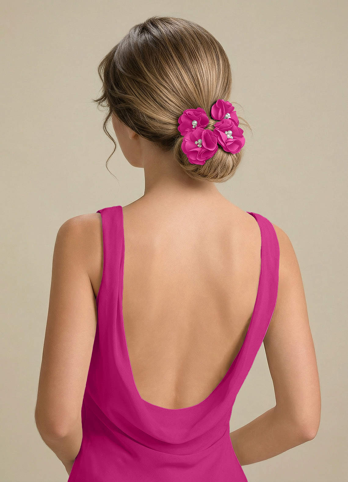Four-Piece Matching Color Stretch Satin Hair Clip Set — Fuchsia — 图 154/250