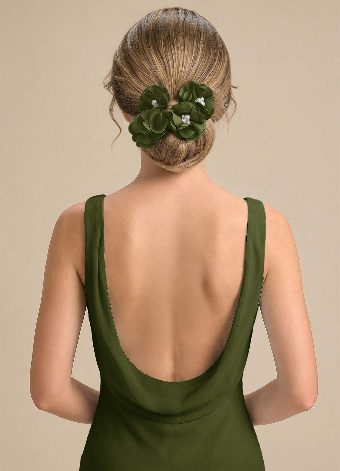 Four-Piece Matching Color Stretch Satin Hair Clip Set — Olive — 图 70/250