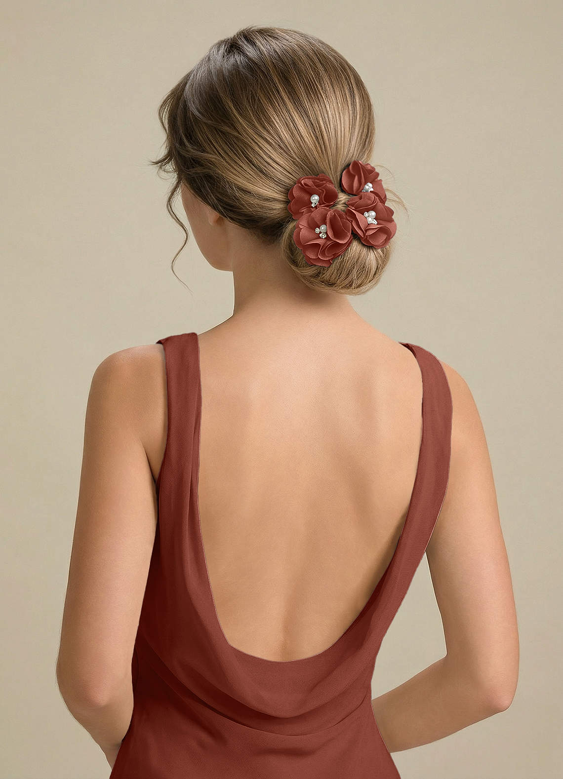Four-Piece Matching Color Stretch Satin Hair Clip Set — Auburn — 图 172/250