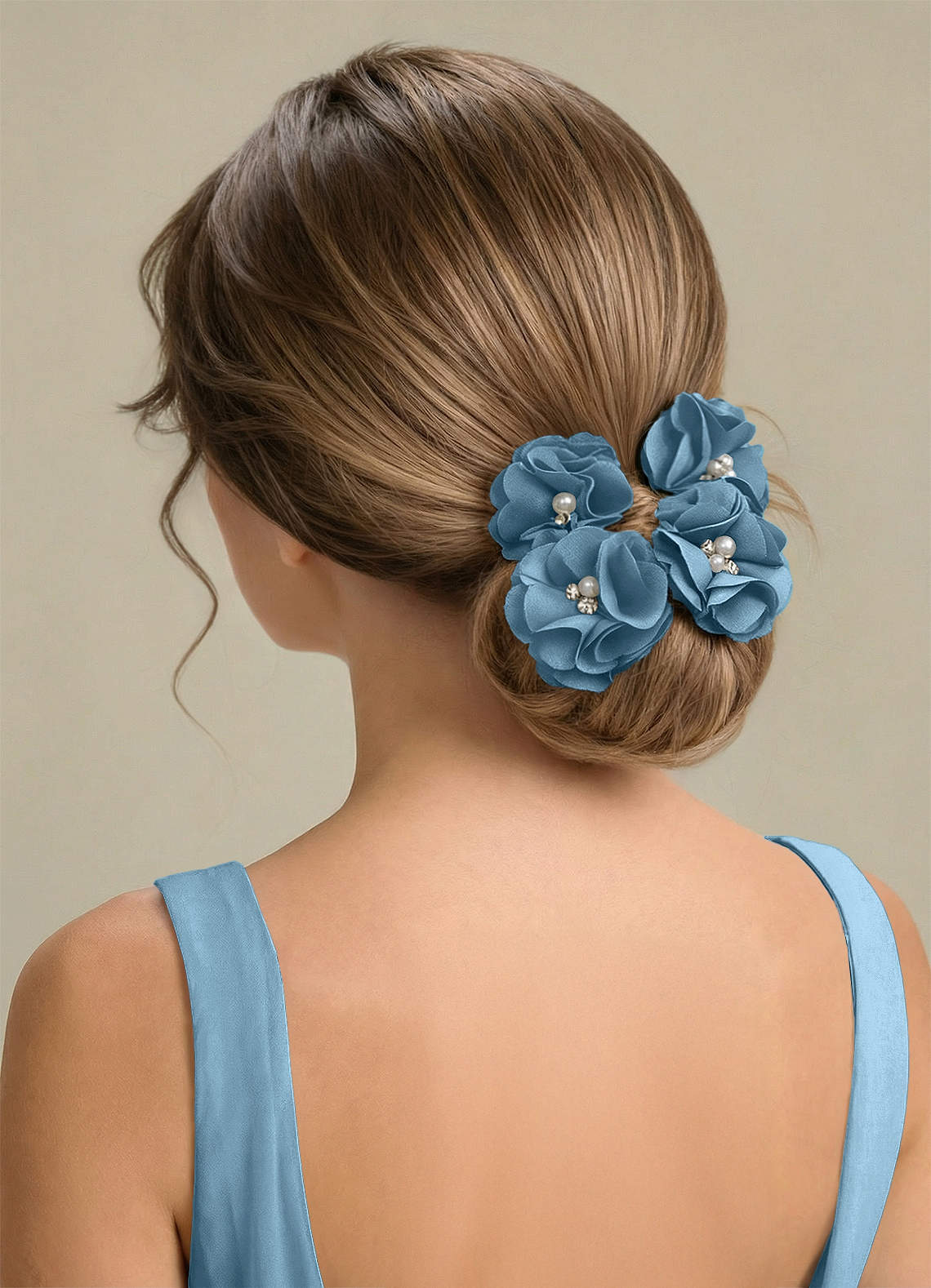 Four-Piece Matching Color Stretch Satin Hair Clip Set — Steel Blue — 图 202/250