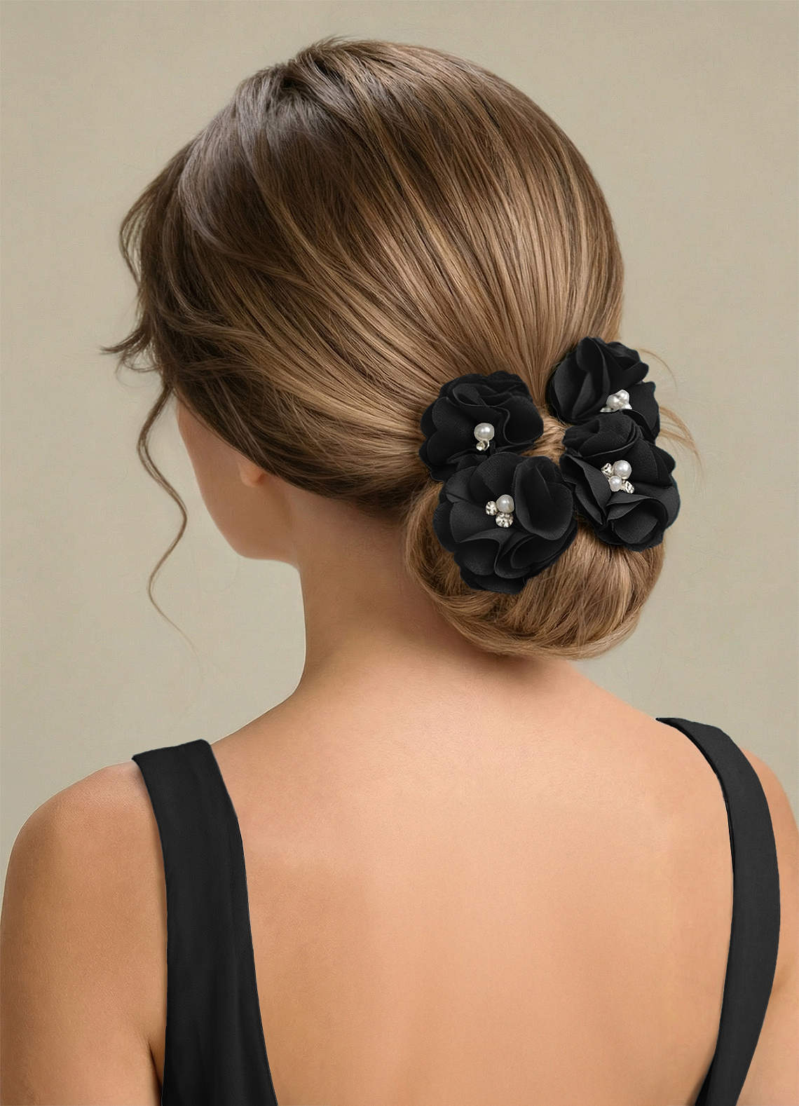 Four-Piece Matching Color Stretch Satin Hair Clip Set — black — 图 244/250