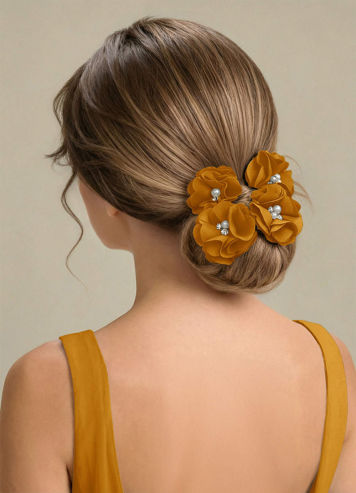 Four-Piece Matching Color Stretch Satin Hair Clip Set — butterscotch — 图 238/250