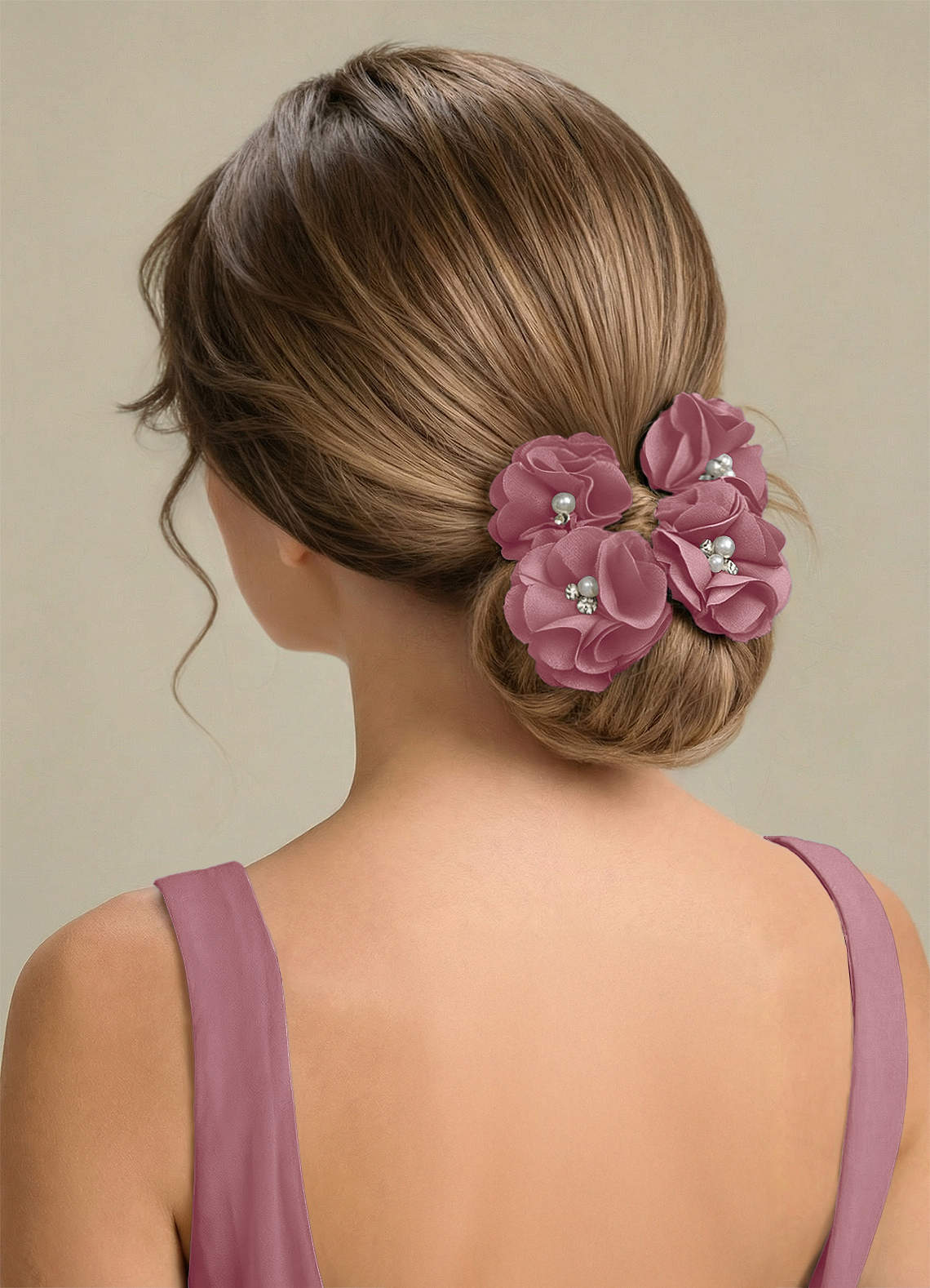 Four-Piece Matching Color Stretch Satin Hair Clip Set — Vintage Mauve — 图 218/250