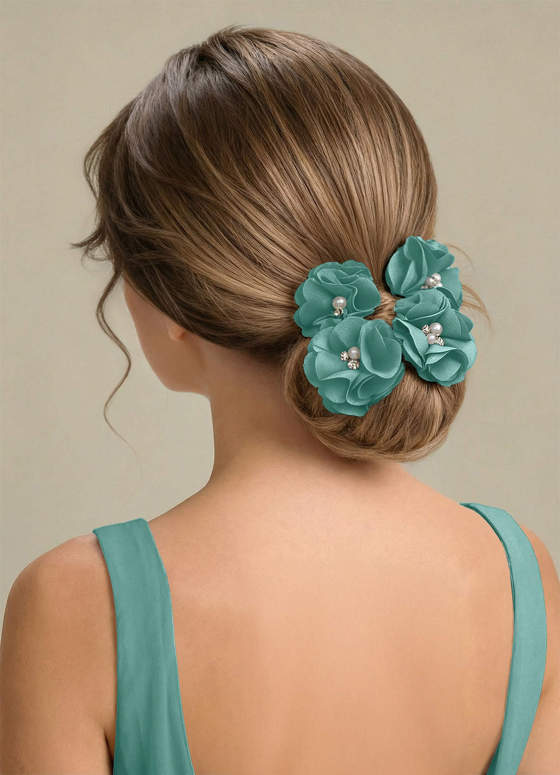Four-Piece Matching Color Stretch Satin Hair Clip Set — Aqua — 图 199/250
