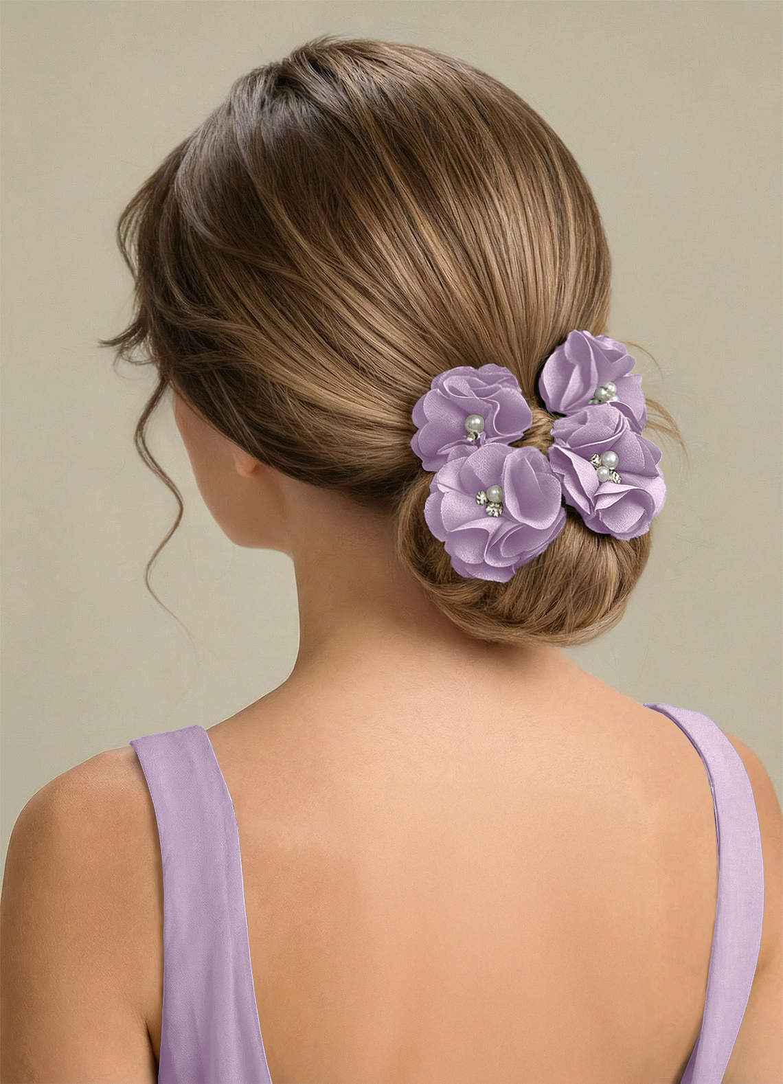 Four-Piece Matching Color Stretch Satin Hair Clip Set — Frosted Lilac — 图 215/250