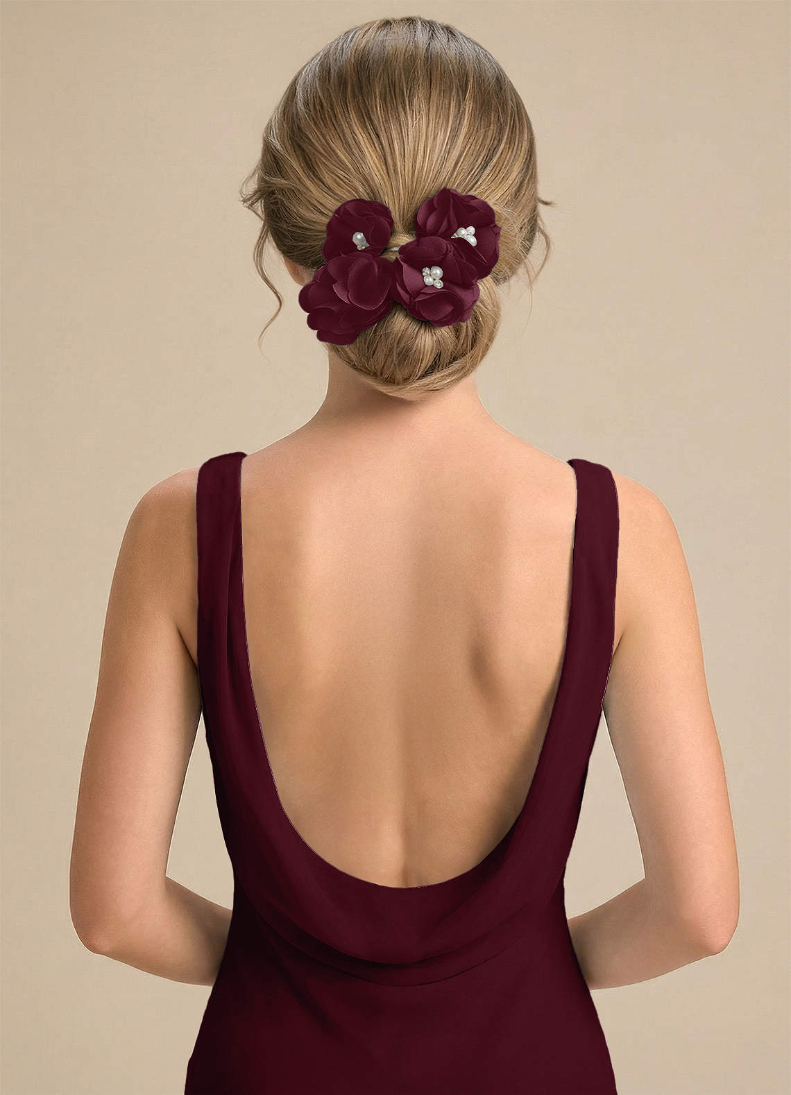 Four-Piece Matching Color Stretch Satin Hair Clip Set — Cabernet — 图 108/250