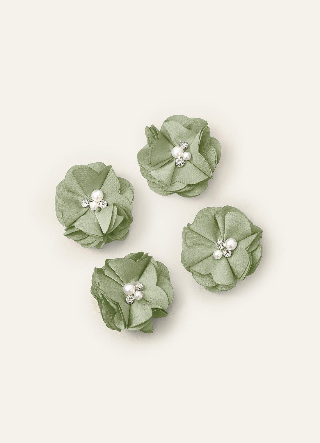 Four-Piece Matching Color Stretch Satin Hair Clip Set — Dusty Sage — 图 1/250
