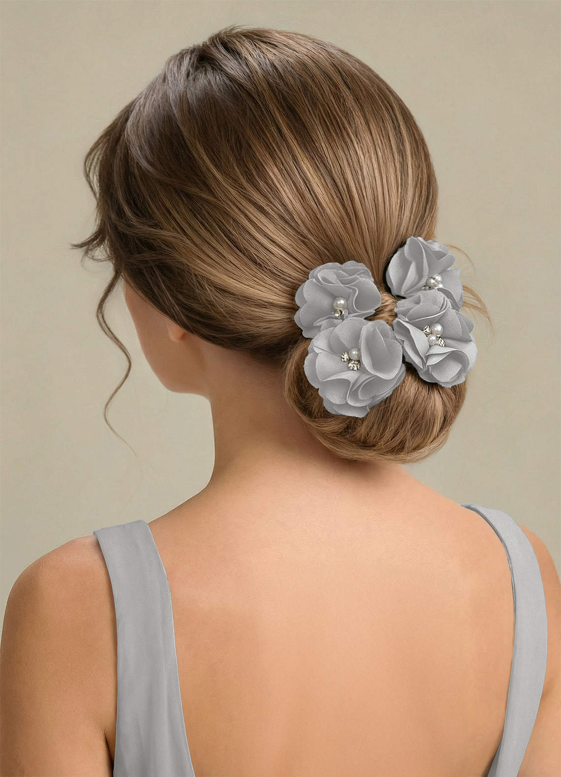 Four-Piece Matching Color Stretch Satin Hair Clip Set — Silver — 图 241/250