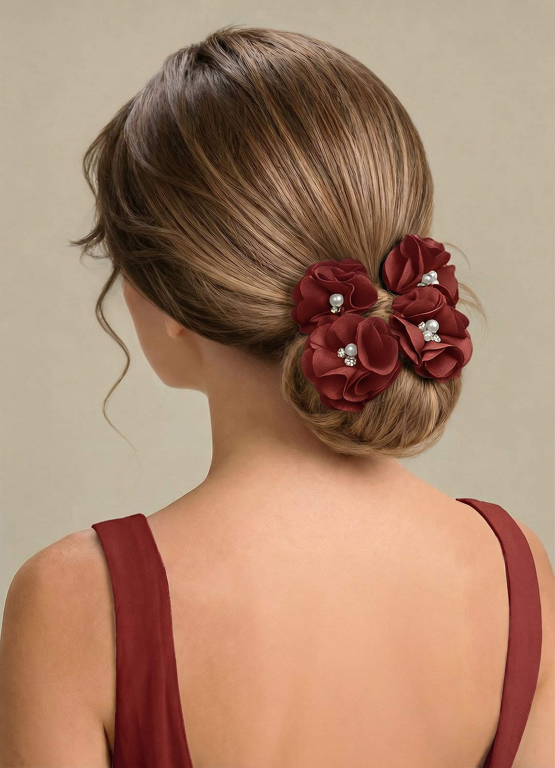 Four-Piece Matching Color Stretch Satin Hair Clip Set — Terracotta — 图 226/250