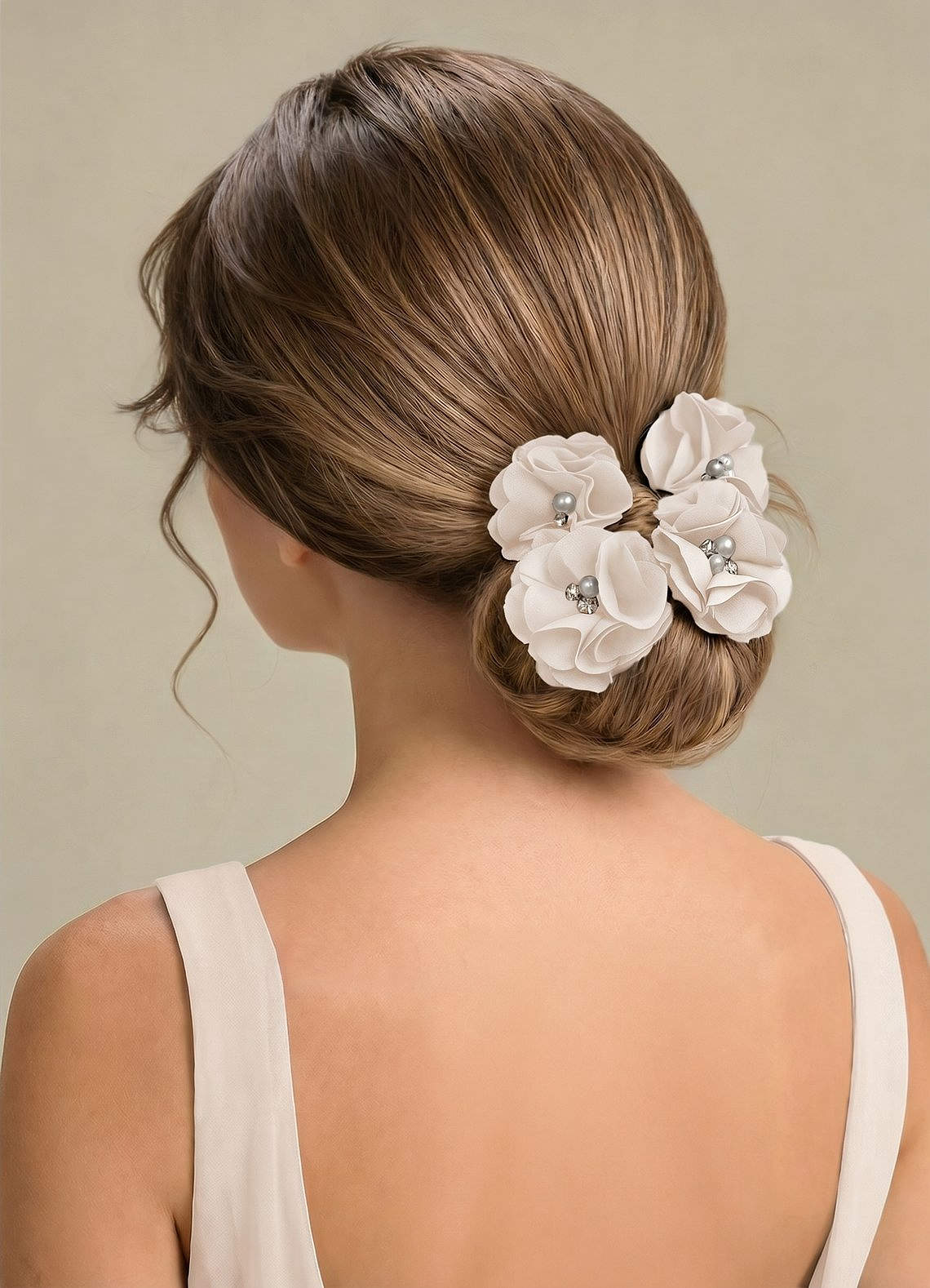 Four-Piece Matching Color Stretch Satin Hair Clip Set — White Alabaster — 图 239/250