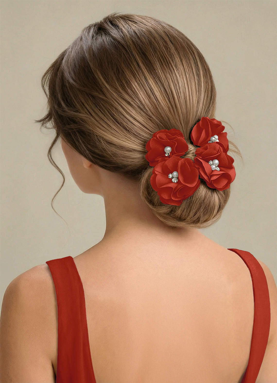 Four-Piece Matching Color Stretch Satin Hair Clip Set — Rust — 图 225/250