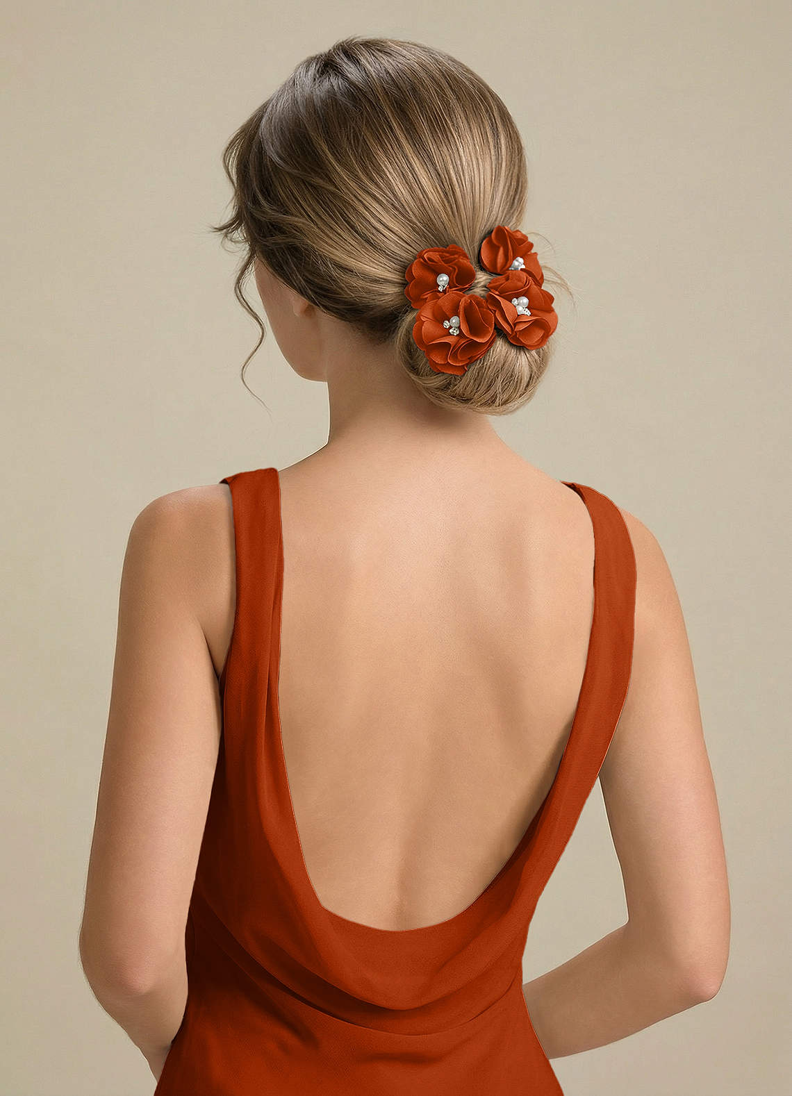 Four-Piece Matching Color Stretch Satin Hair Clip Set — Burnt Orange — 图 174/250