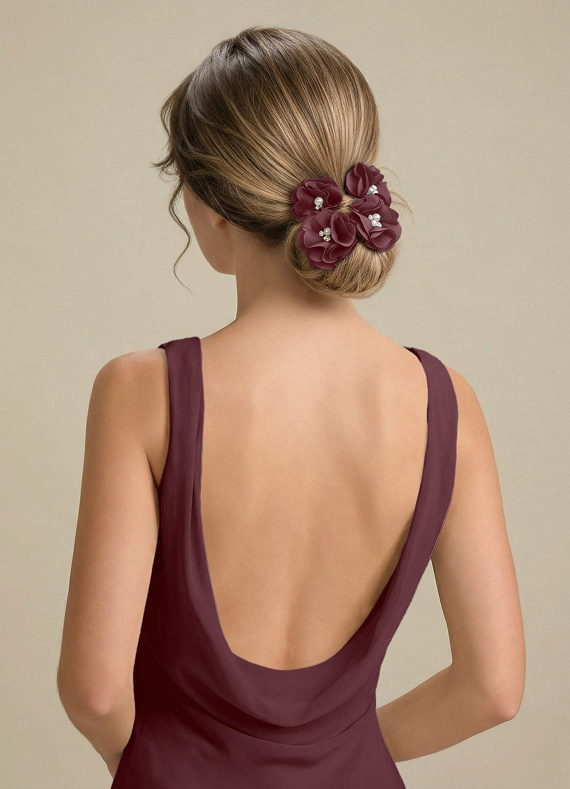 Four-Piece Matching Color Stretch Satin Hair Clip Set — Sangria — 图 161/250