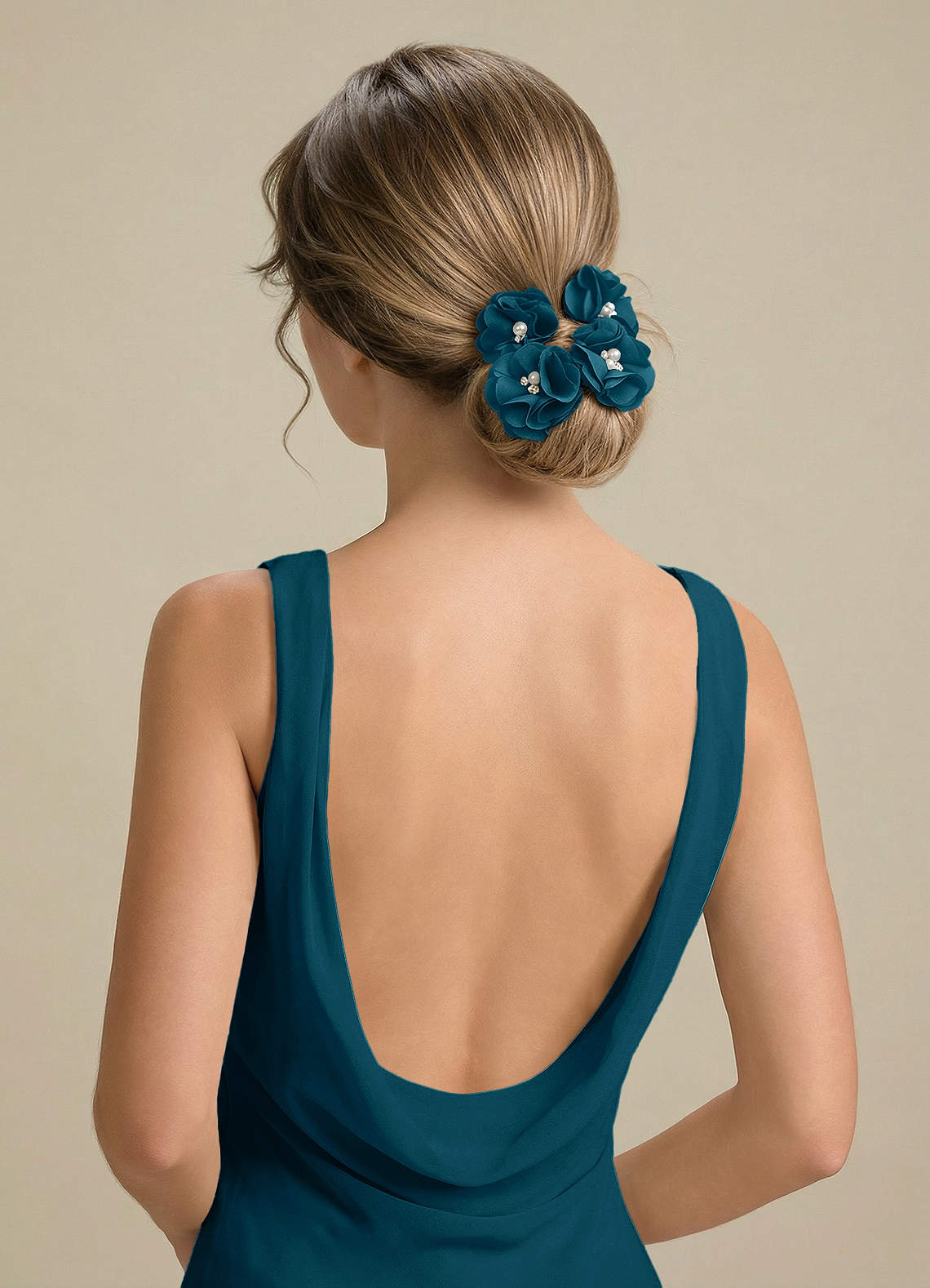 Four-Piece Matching Color Stretch Satin Hair Clip Set — Ink Blue — 图 146/250