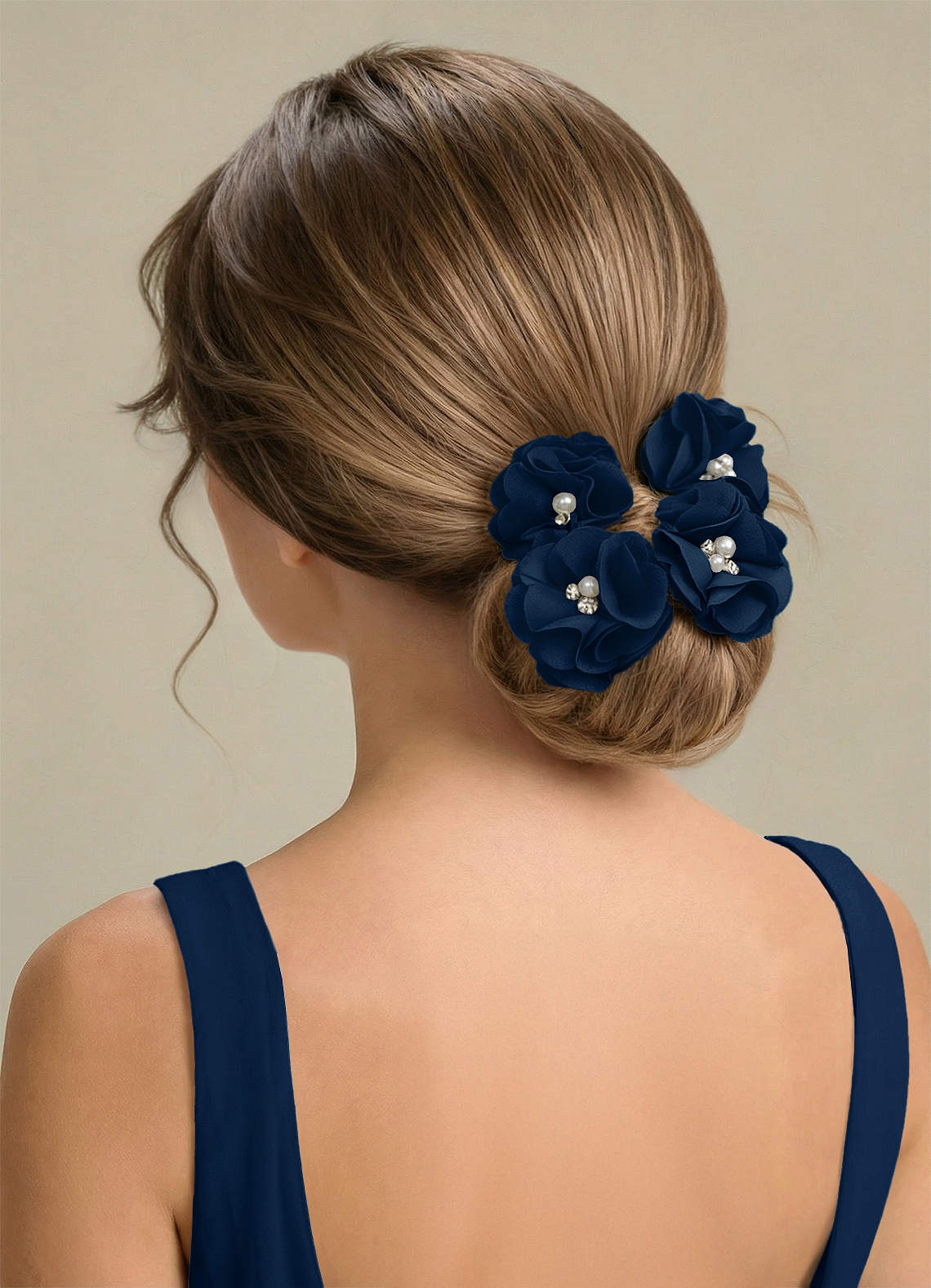 Four-Piece Matching Color Stretch Satin Hair Clip Set — Dark Navy — 图 208/250