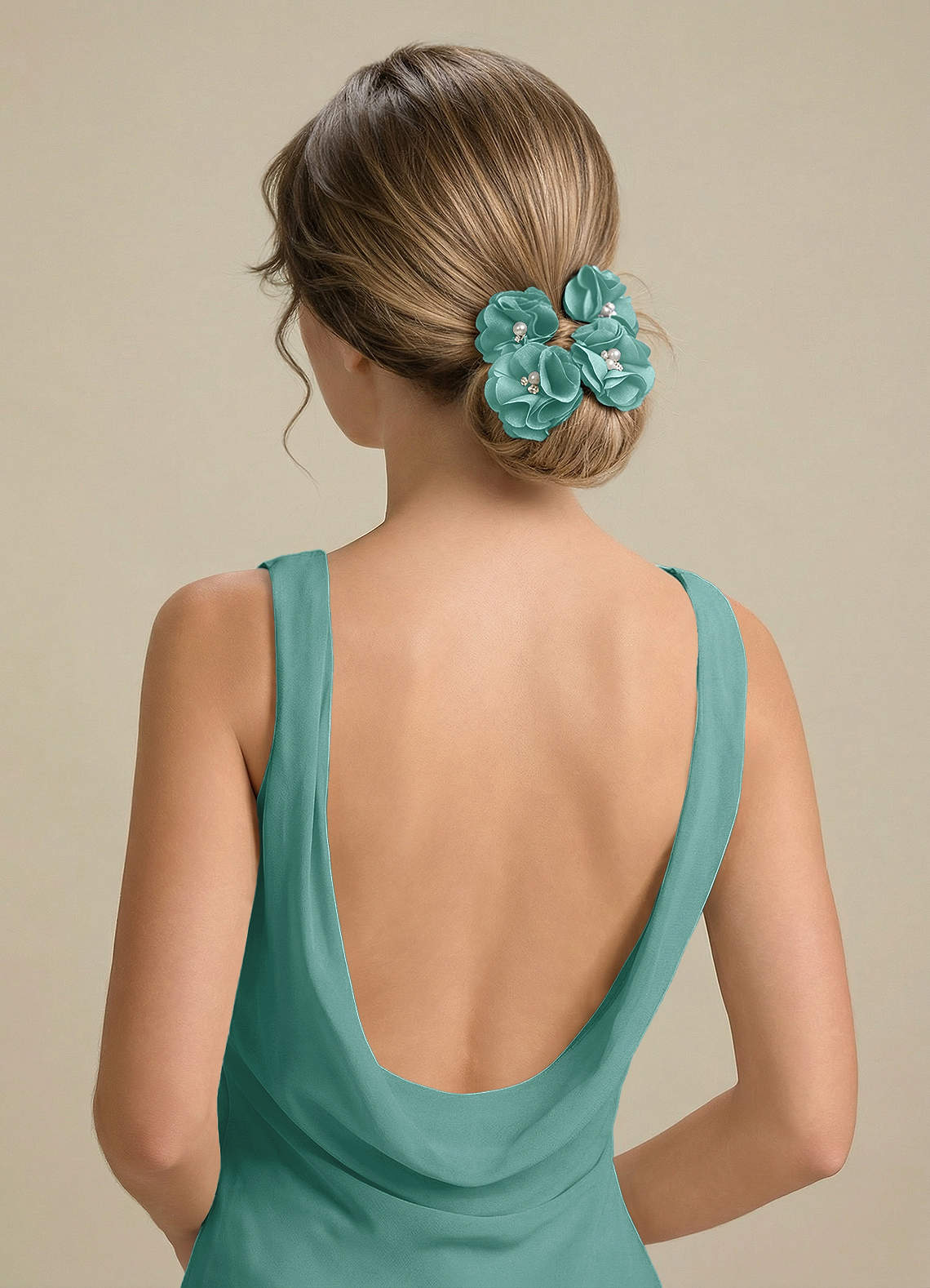 Four-Piece Matching Color Stretch Satin Hair Clip Set — Aqua — 图 137/250