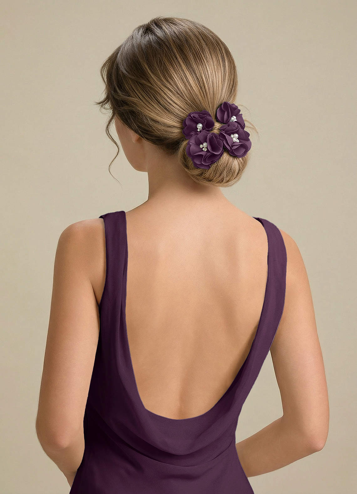 Four-Piece Matching Color Stretch Satin Hair Clip Set — Plum — 图 163/250
