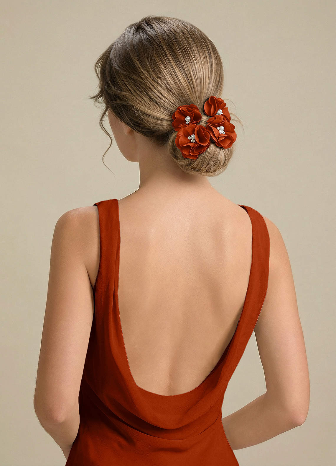 Four-Piece Matching Color Stretch Satin Hair Clip Set — Paprika — 图 171/250
