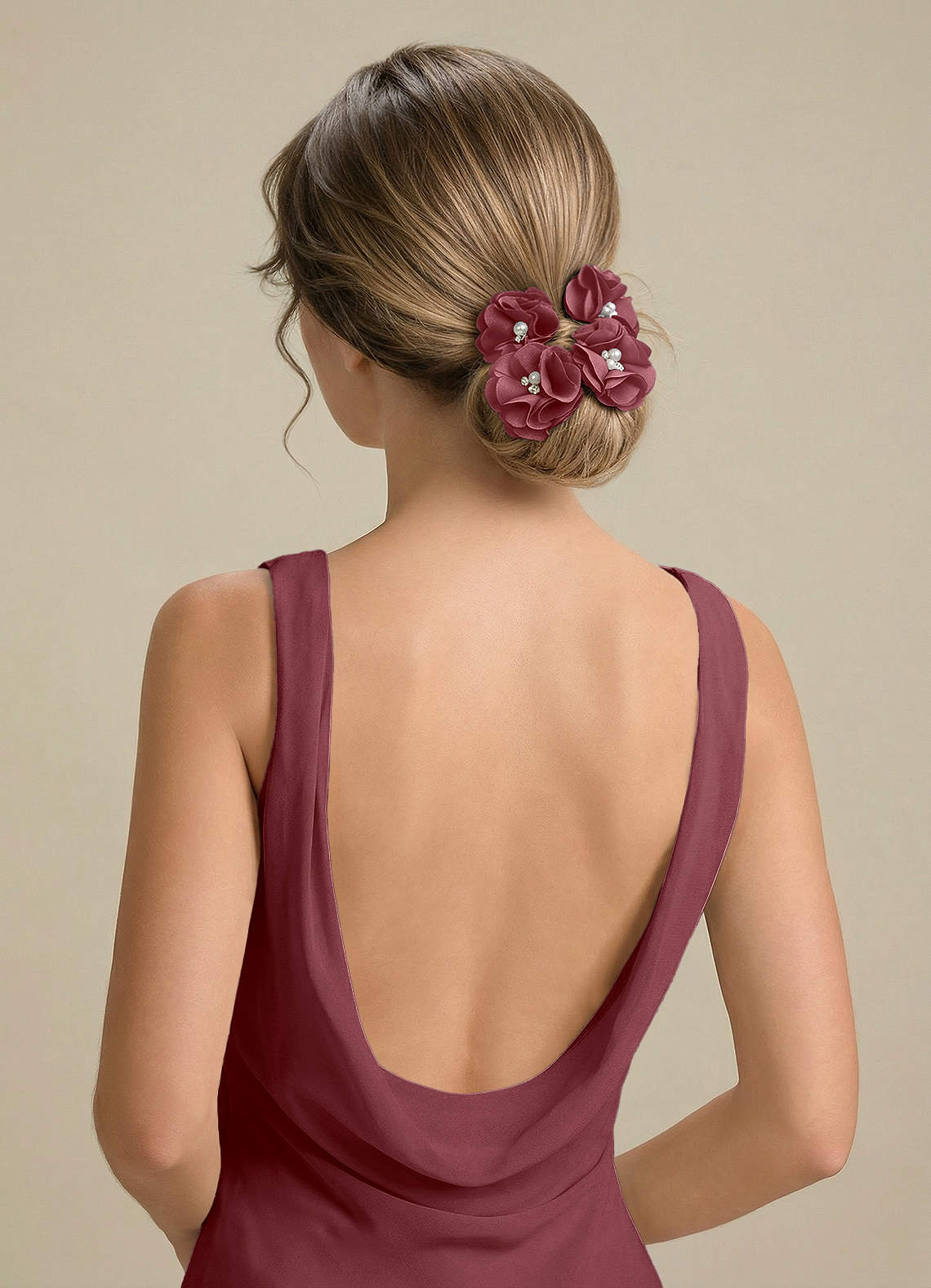 Four-Piece Matching Color Stretch Satin Hair Clip Set — Desert Rose — 图 160/250