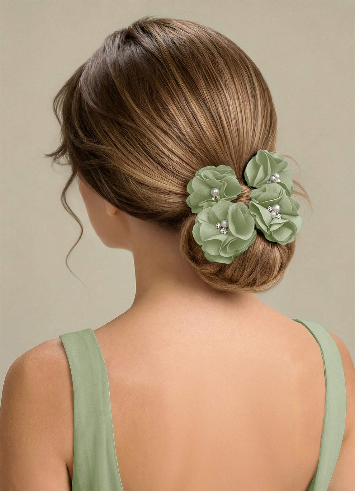 Four-Piece Matching Color Stretch Satin Hair Clip Set — Dusty Sage — 图 187/250