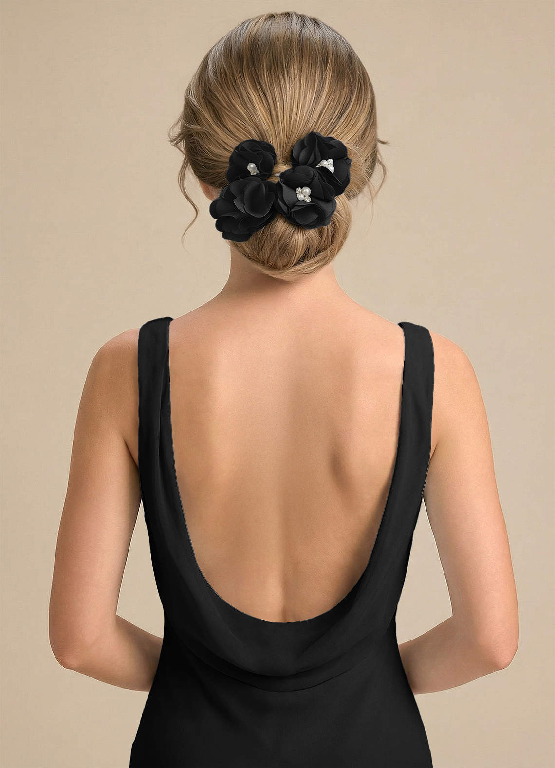 Four-Piece Matching Color Stretch Satin Hair Clip Set — black — 图 122/250